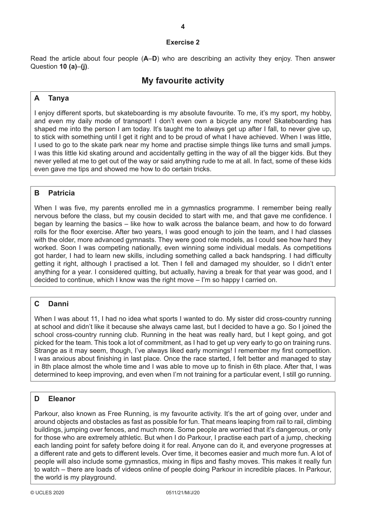 Cambridge IGCSE English - Second Language (count-in oral) 0511 2020 May/June Paper 2 · Variant 1 question paper, page 4 of 16