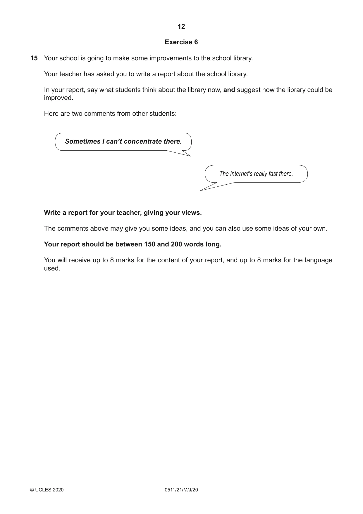 Cambridge IGCSE English - Second Language (count-in oral) 0511 2020 May/June Paper 2 · Variant 1 question paper, page 12 of 16