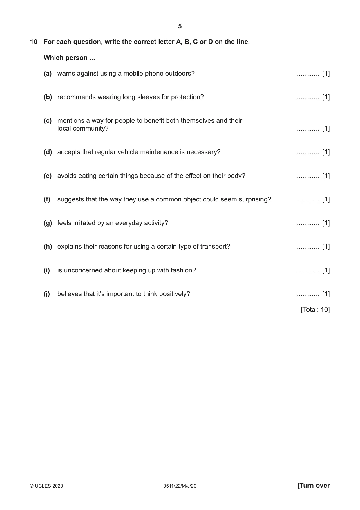 Cambridge IGCSE English - Second Language (count-in oral) 0511 2020 May/June Paper 2 · Variant 2 question paper, page 5 of 16