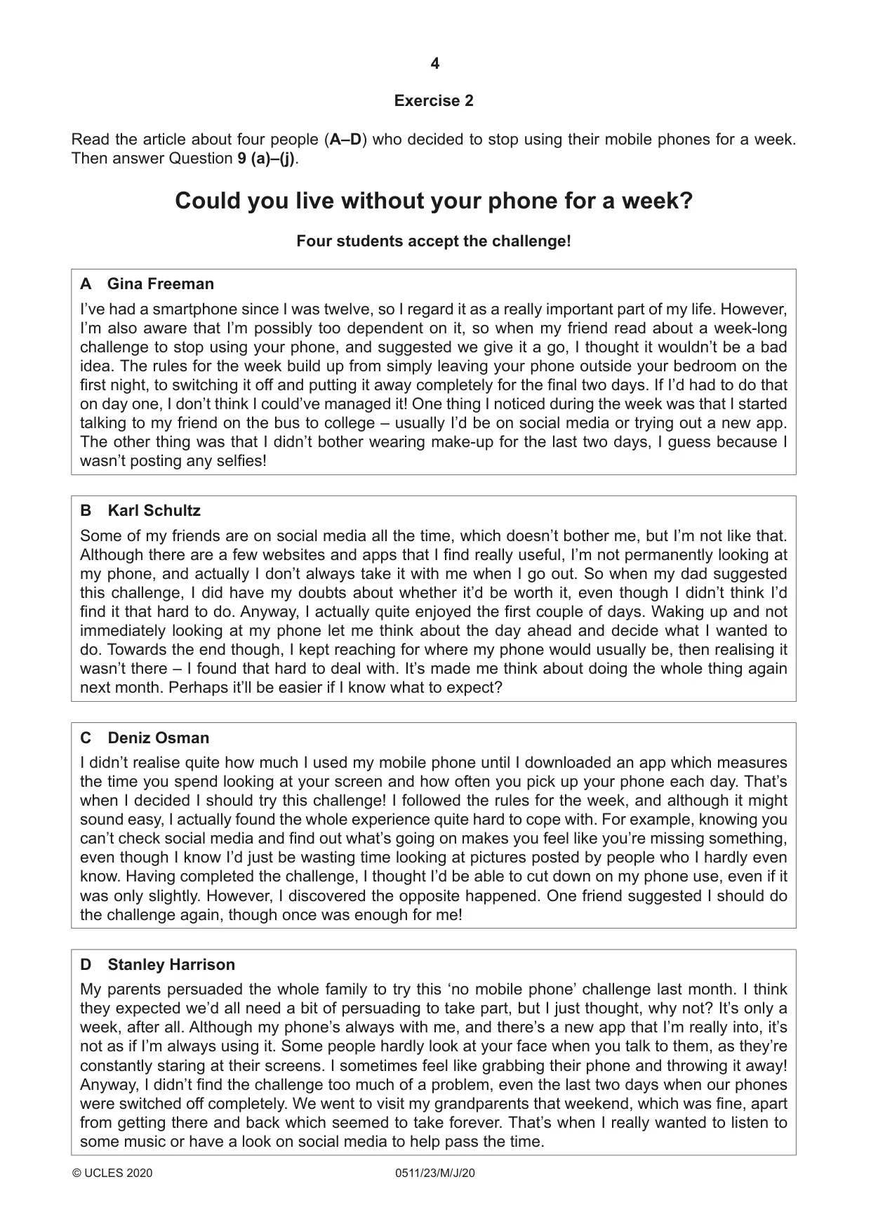 Cambridge IGCSE English - Second Language (count-in oral) 0511 2020 May/June Paper 2 · Variant 3 question paper, page 4 of 16