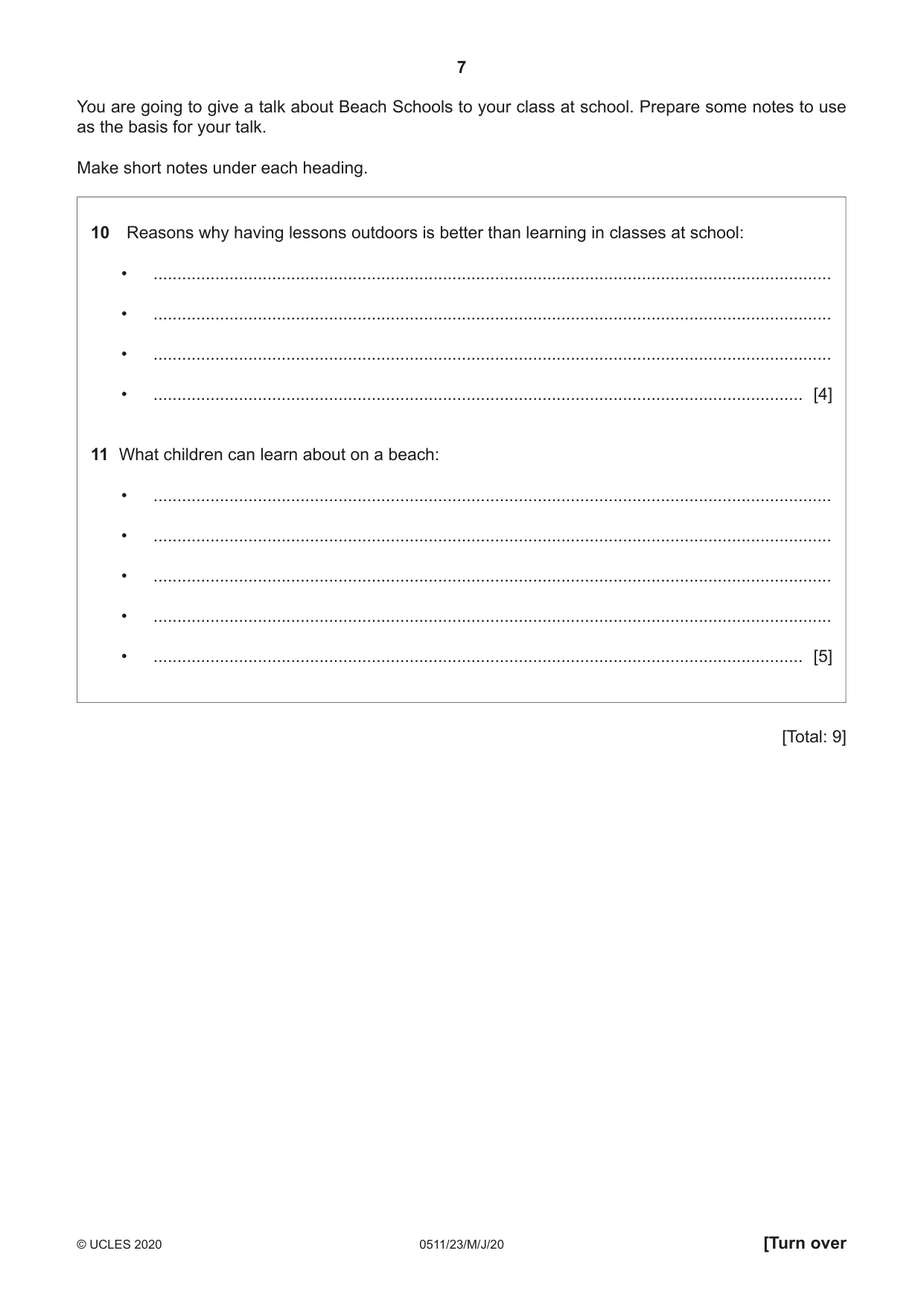 Cambridge IGCSE English - Second Language (count-in oral) 0511 2020 May/June Paper 2 · Variant 3 question paper, page 7 of 16