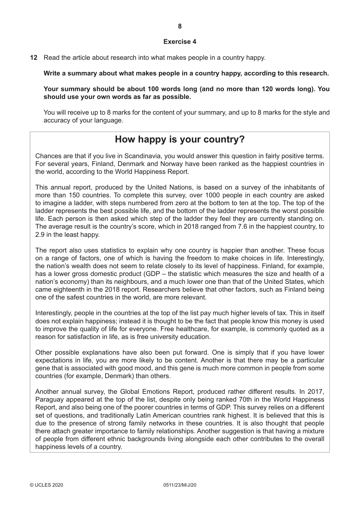 Cambridge IGCSE English - Second Language (count-in oral) 0511 2020 May/June Paper 2 · Variant 3 question paper, page 8 of 16