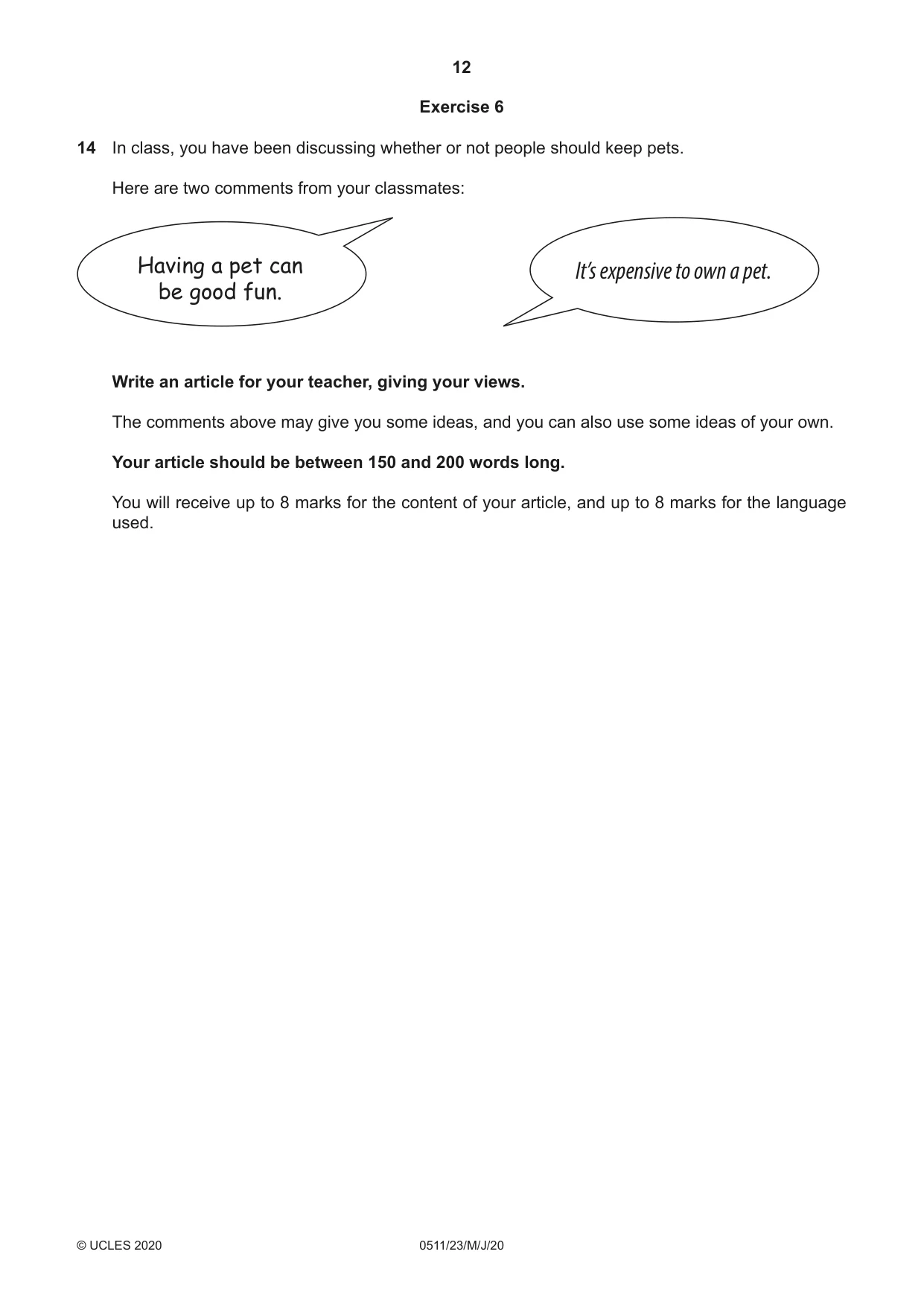 Cambridge IGCSE English - Second Language (count-in oral) 0511 2020 May/June Paper 2 · Variant 3 question paper, page 12 of 16