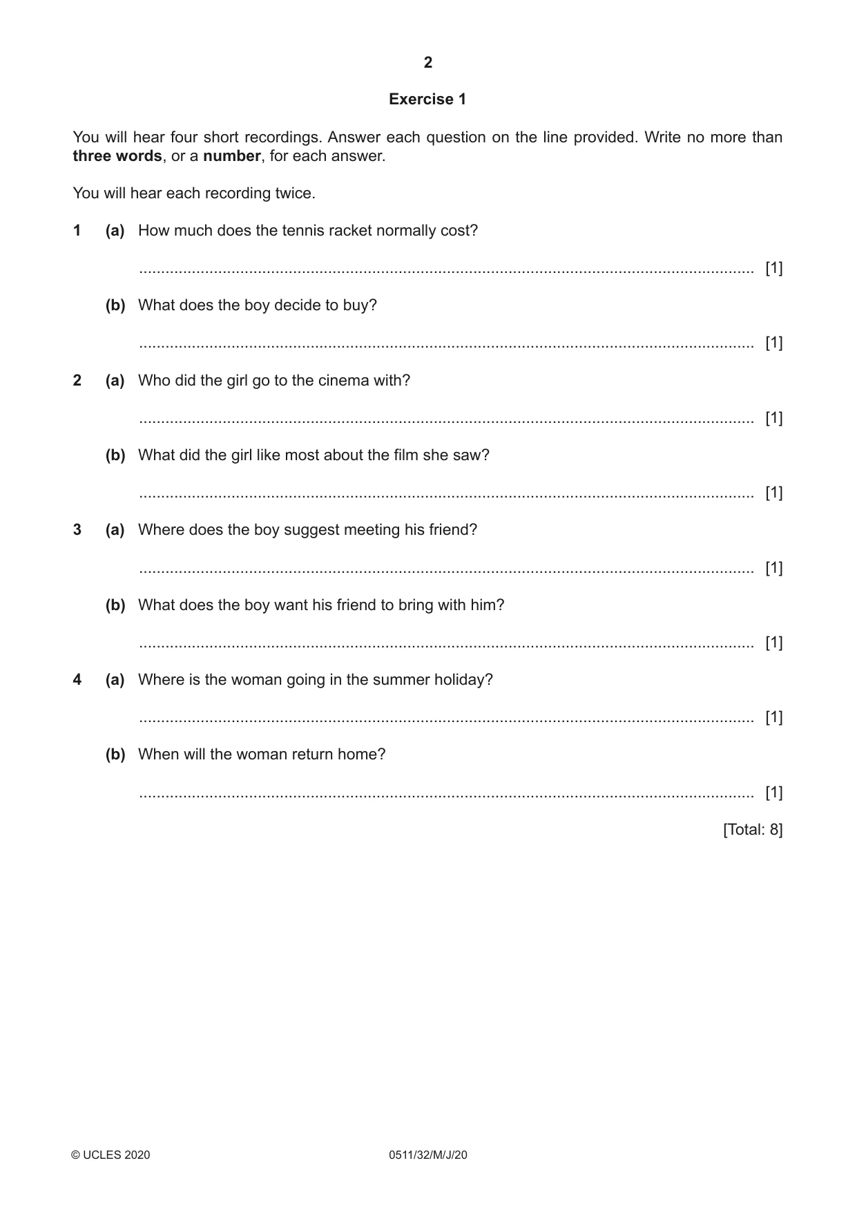 Cambridge IGCSE English - Second Language (count-in oral) 0511 2020 May/June Paper 3 · Variant 2 question paper, page 2 of 8