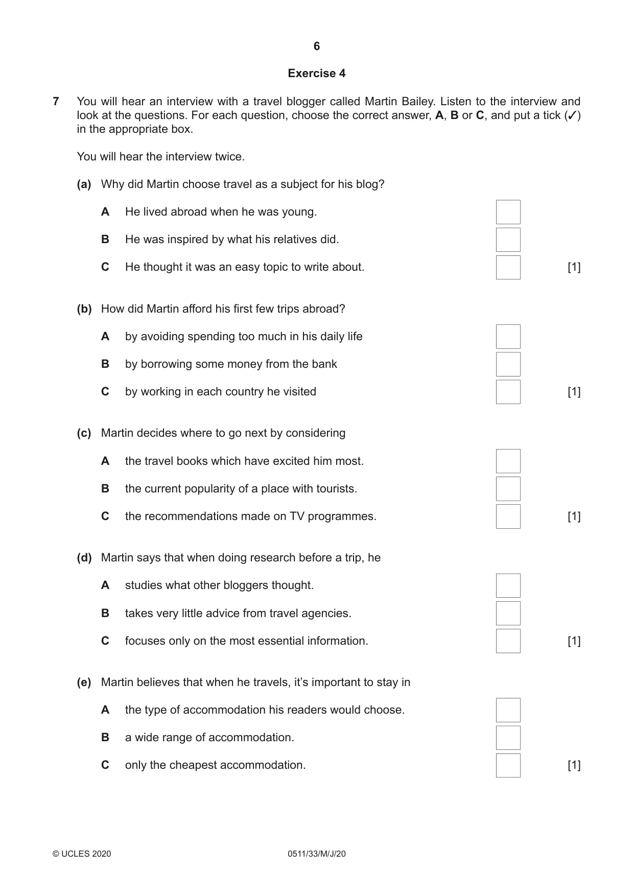 Cambridge IGCSE English - Second Language (count-in oral) 0511 2020 May/June Paper 3 · Variant 3 question paper, page 6 of 8