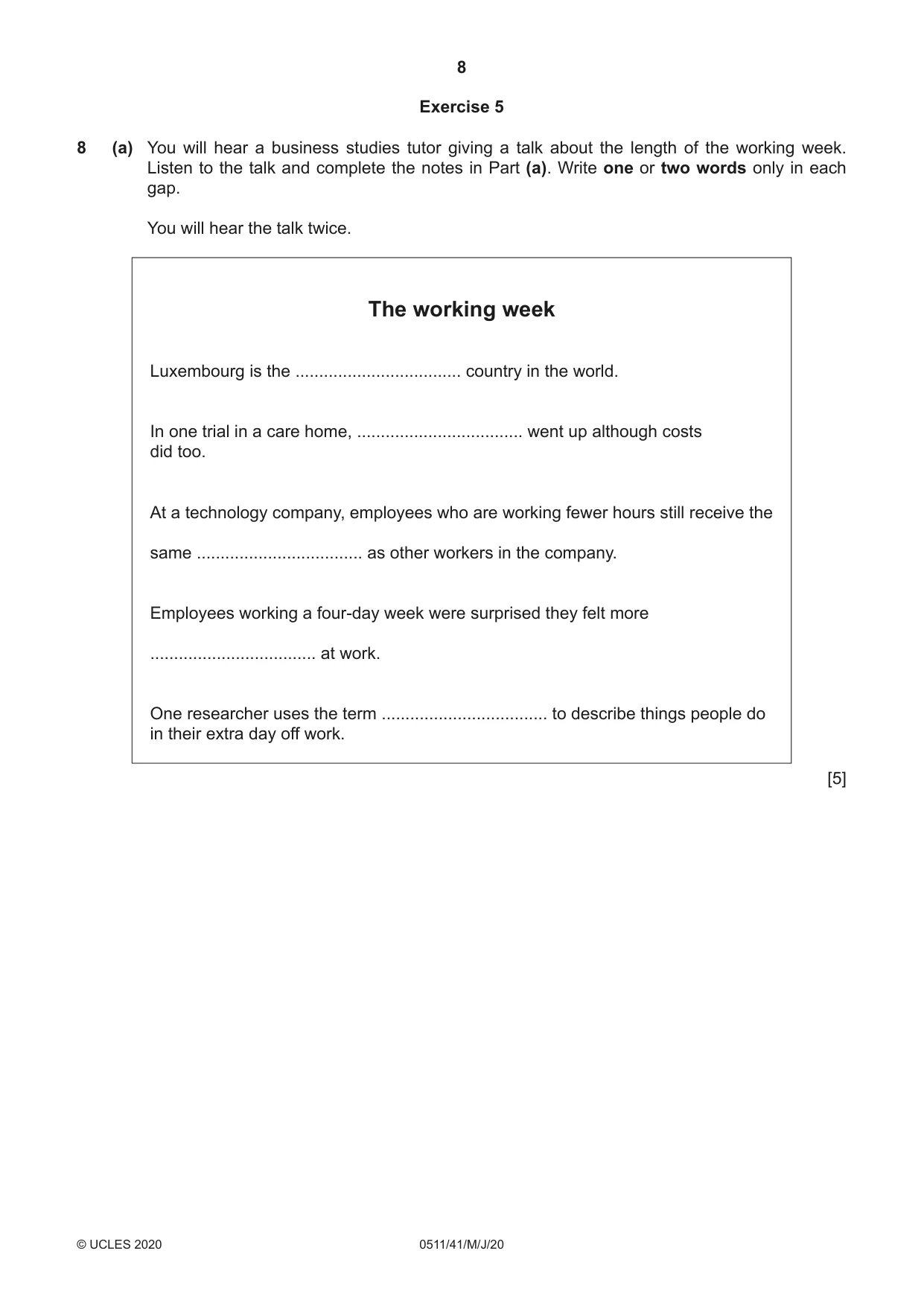 Cambridge IGCSE English - Second Language (count-in oral) 0511 2020 May/June Paper 4 · Variant 1 question paper, page 8 of 12