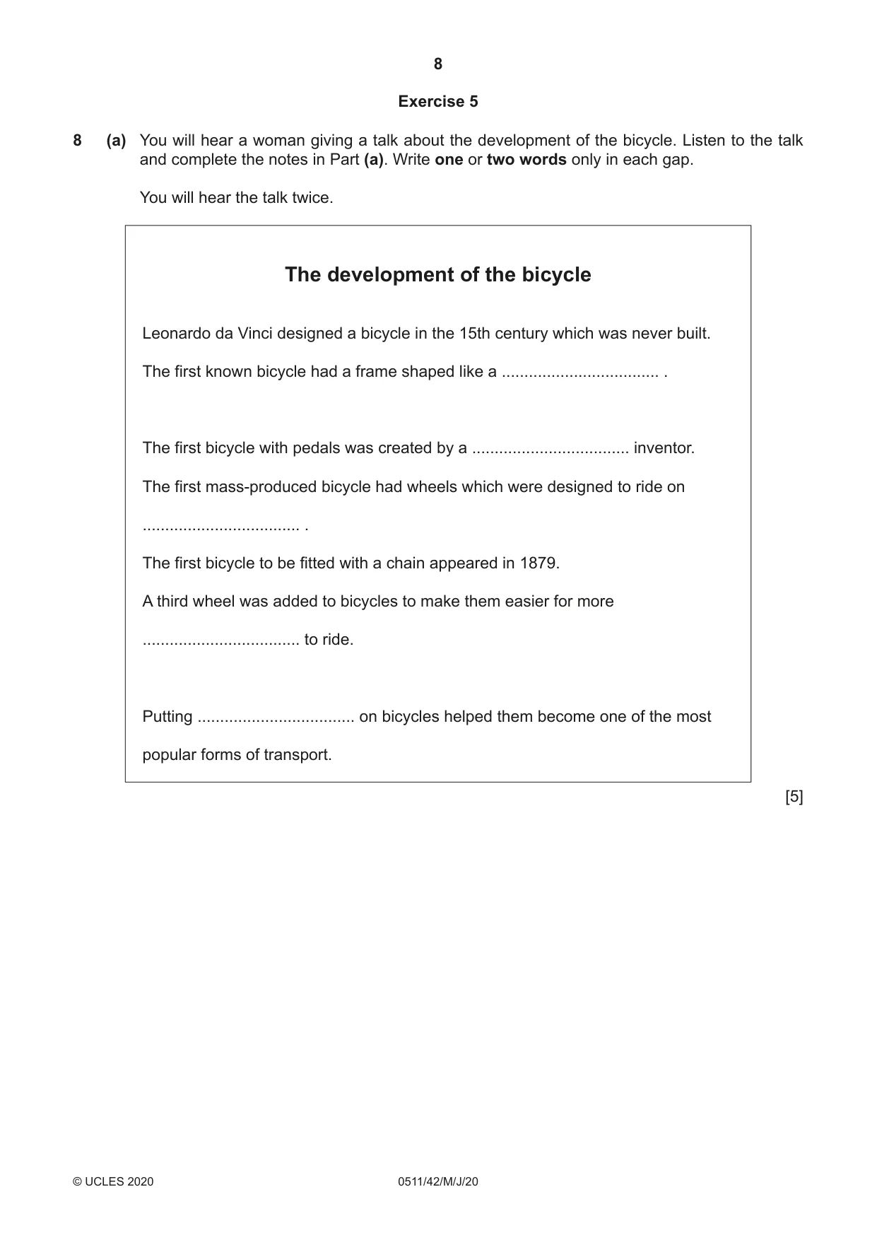 Cambridge IGCSE English - Second Language (count-in oral) 0511 2020 May/June Paper 4 · Variant 2 question paper, page 8 of 12