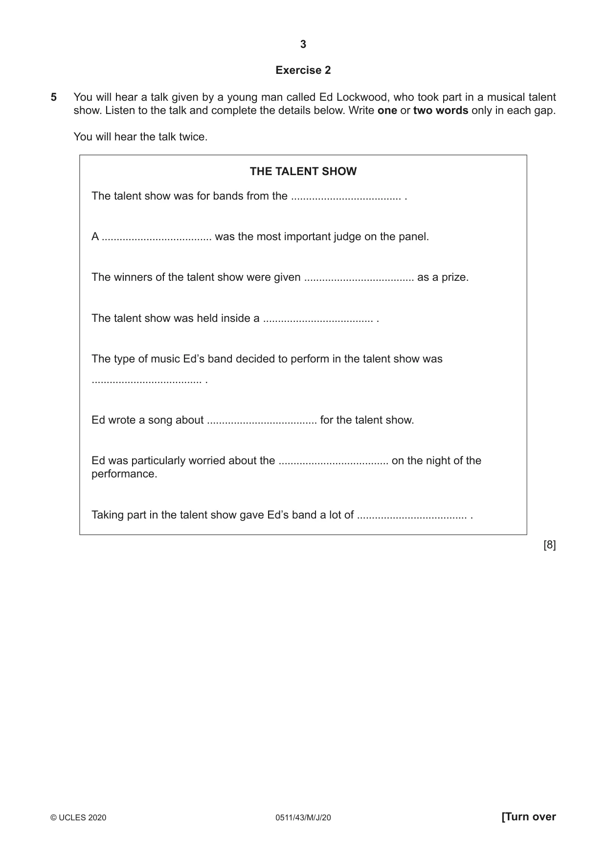 Cambridge IGCSE English - Second Language (count-in oral) 0511 2020 May/June Paper 4 · Variant 3 question paper, page 3 of 12