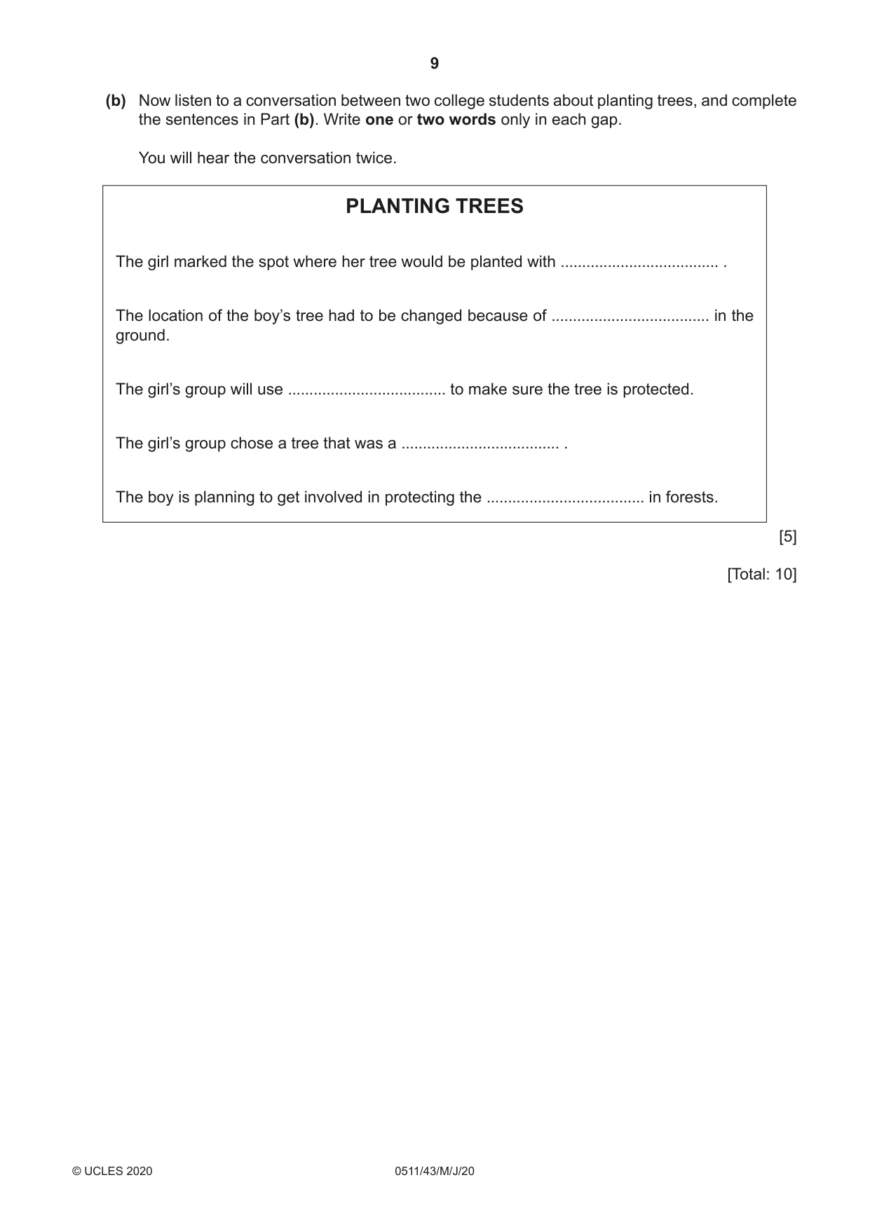 Cambridge IGCSE English - Second Language (count-in oral) 0511 2020 May/June Paper 4 · Variant 3 question paper, page 9 of 12