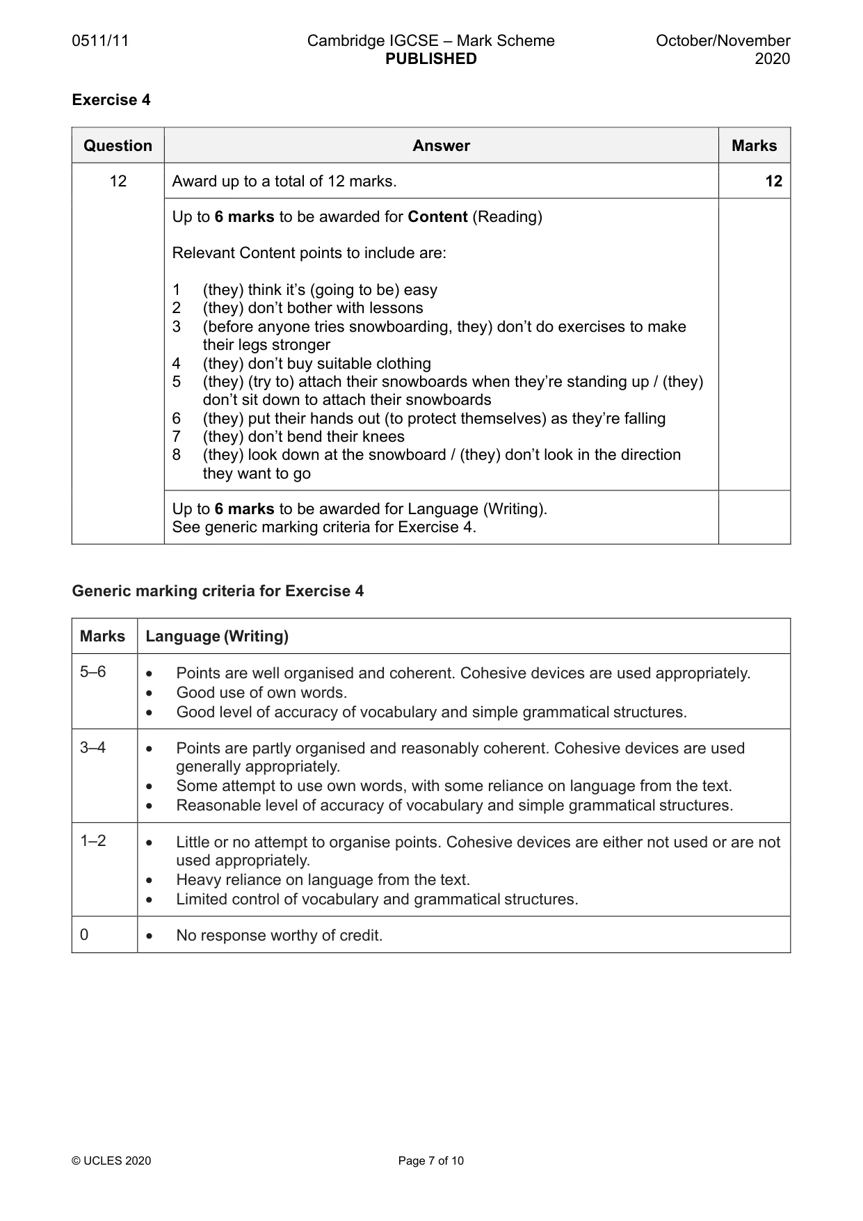 Mark scheme, page 7 of 10
