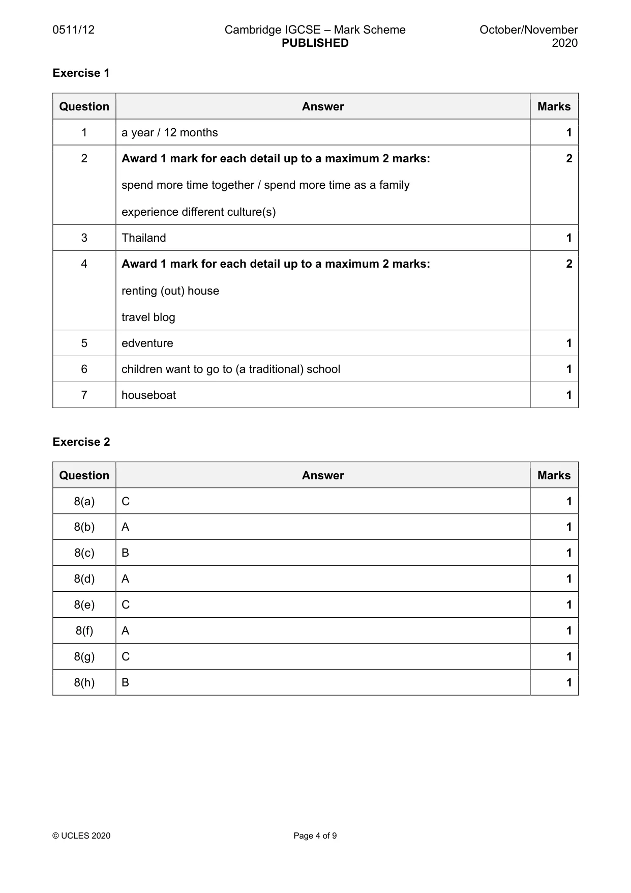 Mark scheme, page 4 of 9