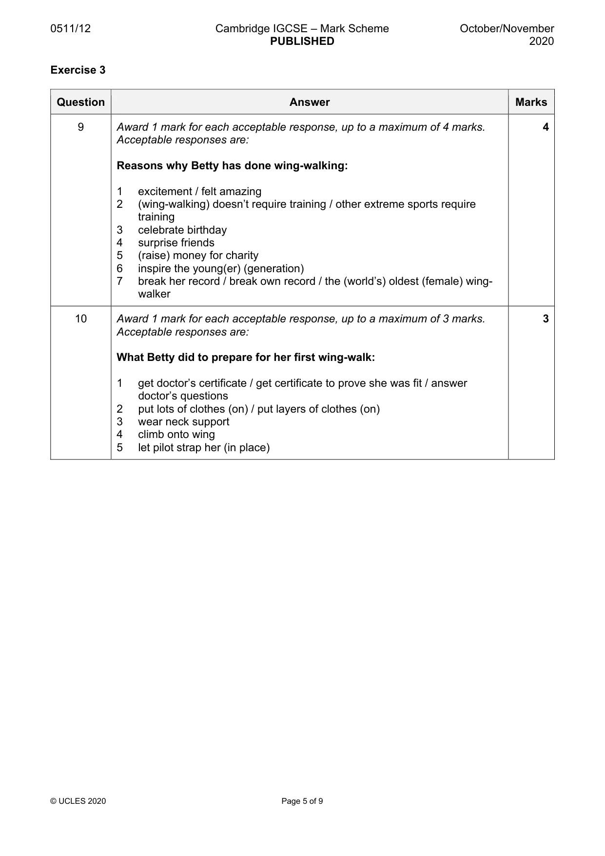 Mark scheme, page 5 of 9