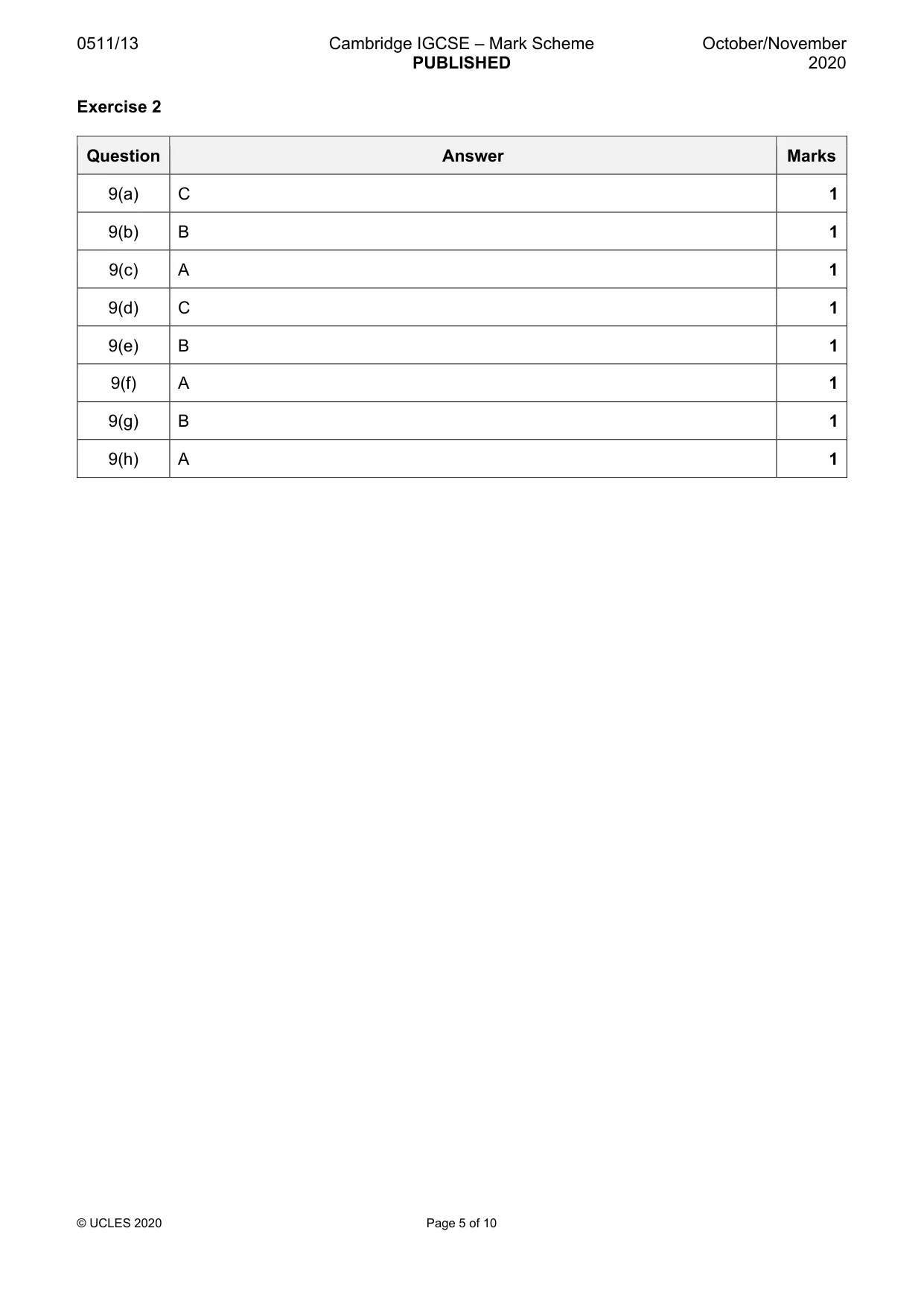 Mark scheme, page 5 of 10