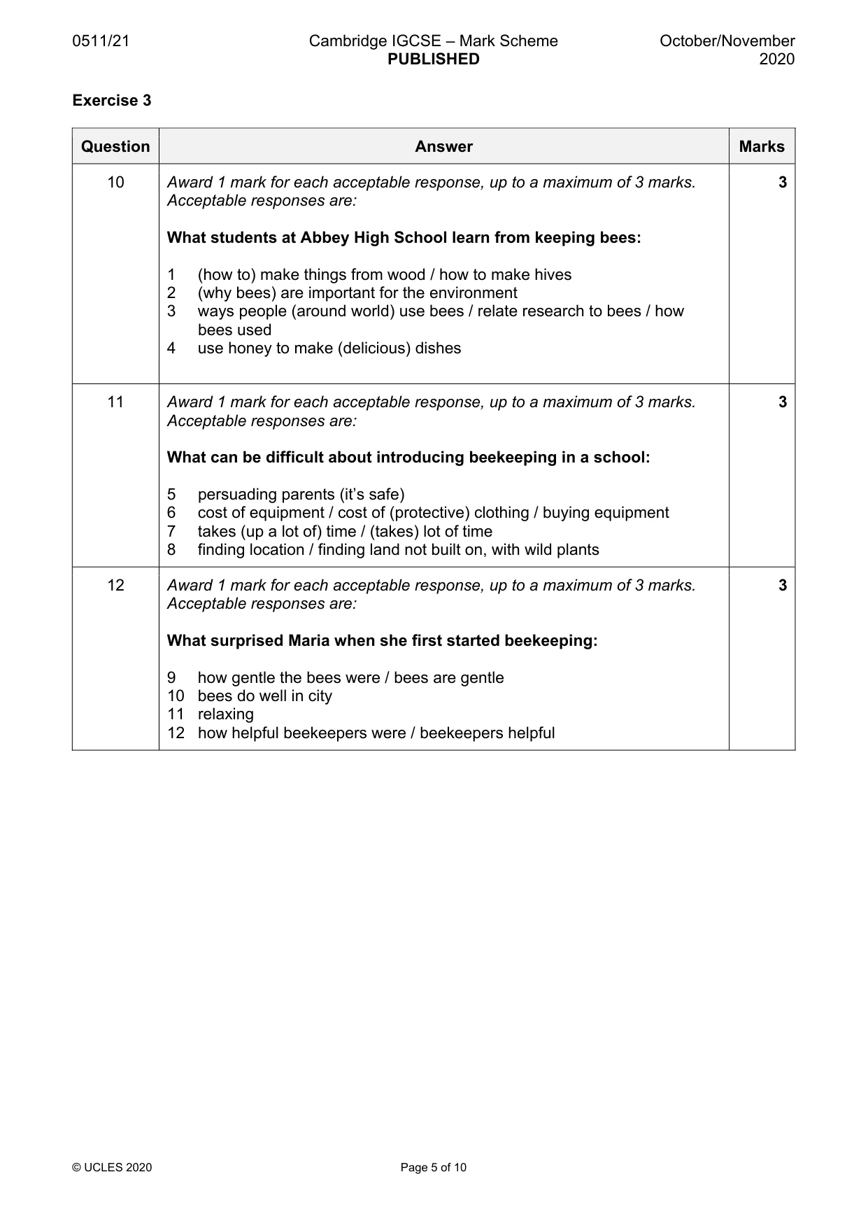 Mark scheme, page 5 of 10
