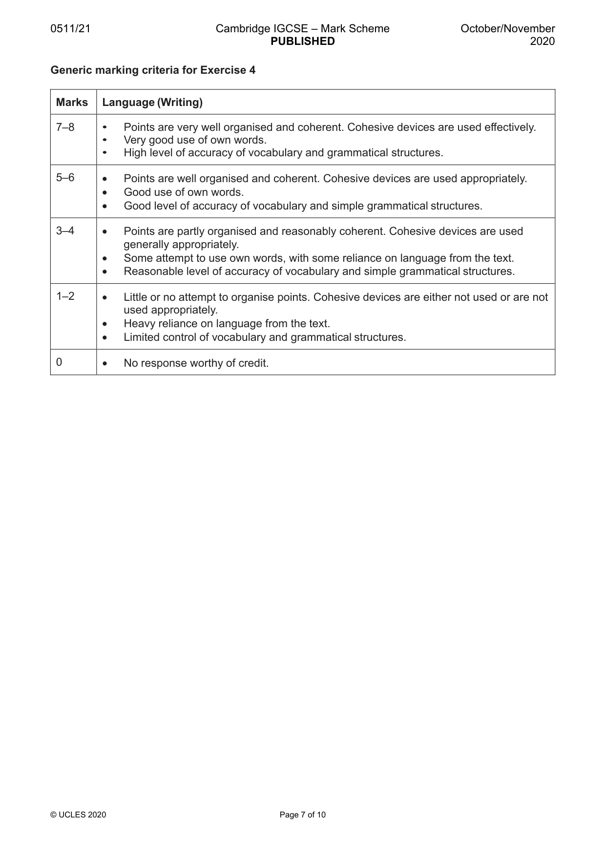 Mark scheme, page 7 of 10