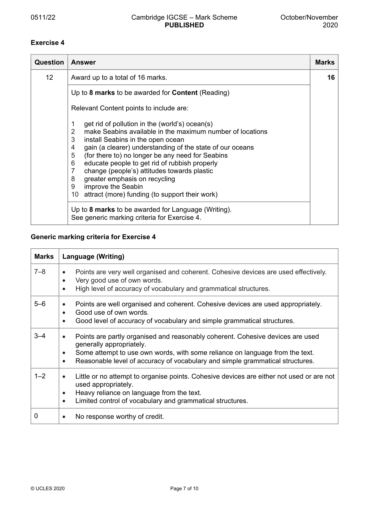 Mark scheme, page 7 of 10