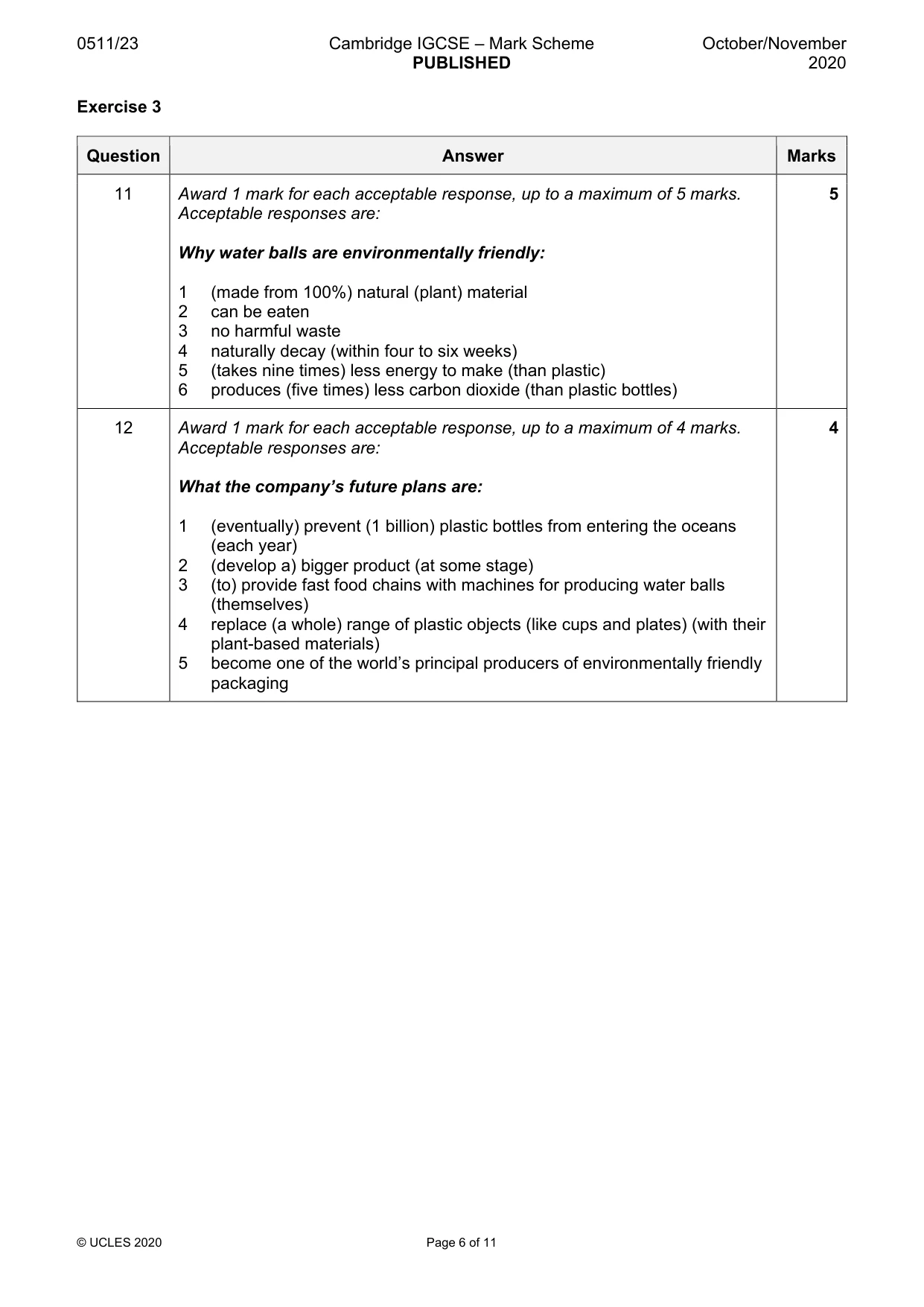 Mark scheme, page 6 of 11