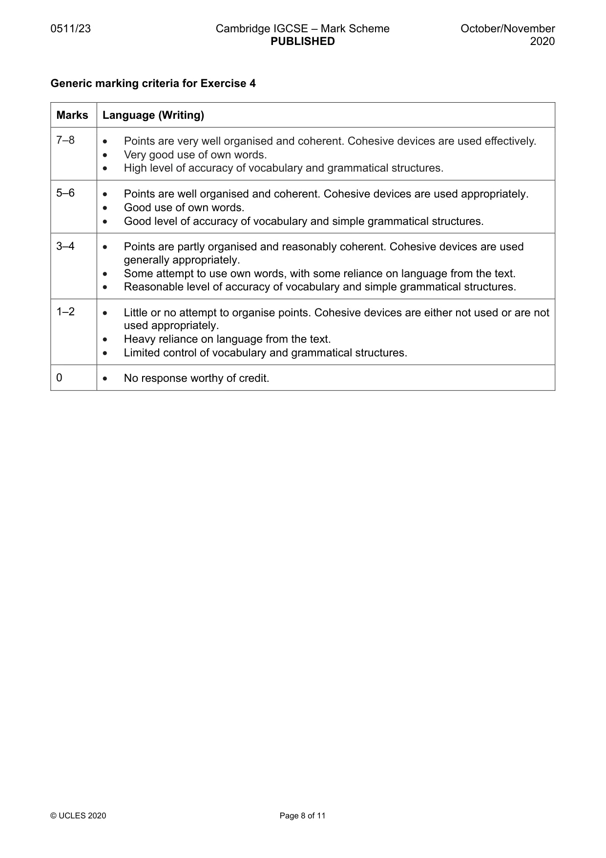 Mark scheme, page 8 of 11