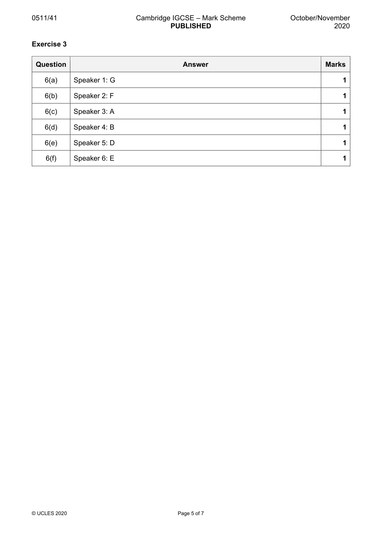 Mark scheme, page 5 of 7