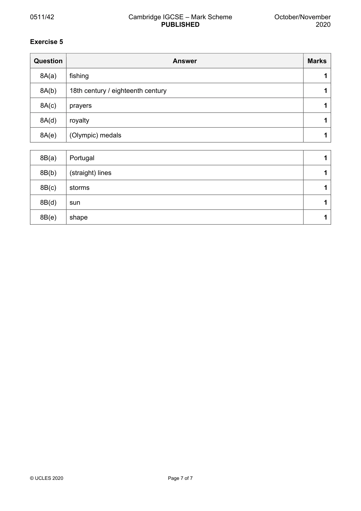 Mark scheme, page 7 of 7