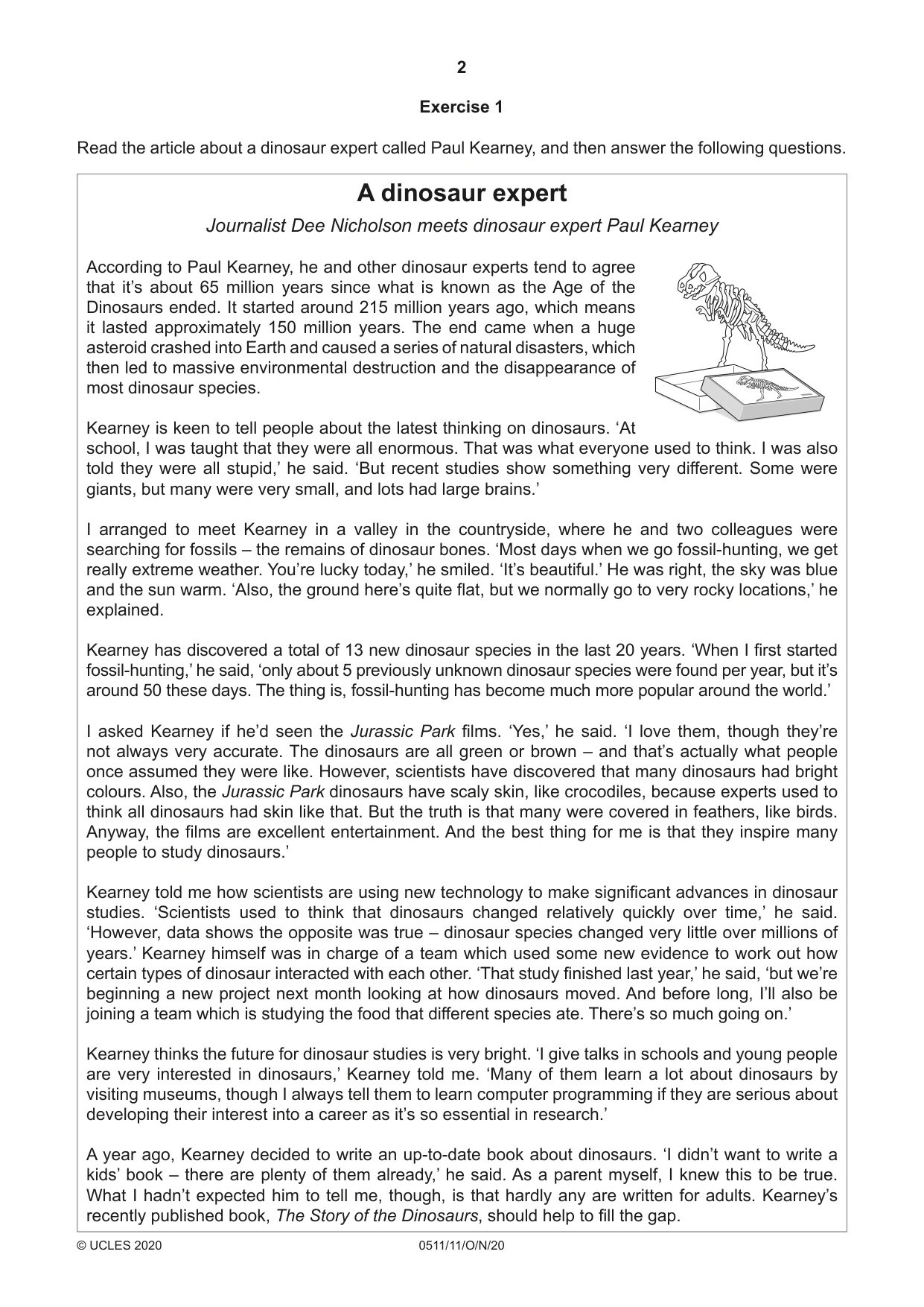 Cambridge IGCSE English - Second Language (count-in oral) 0511 2020 Oct/Nov Paper 1 · Variant 1 question paper, page 2 of 16