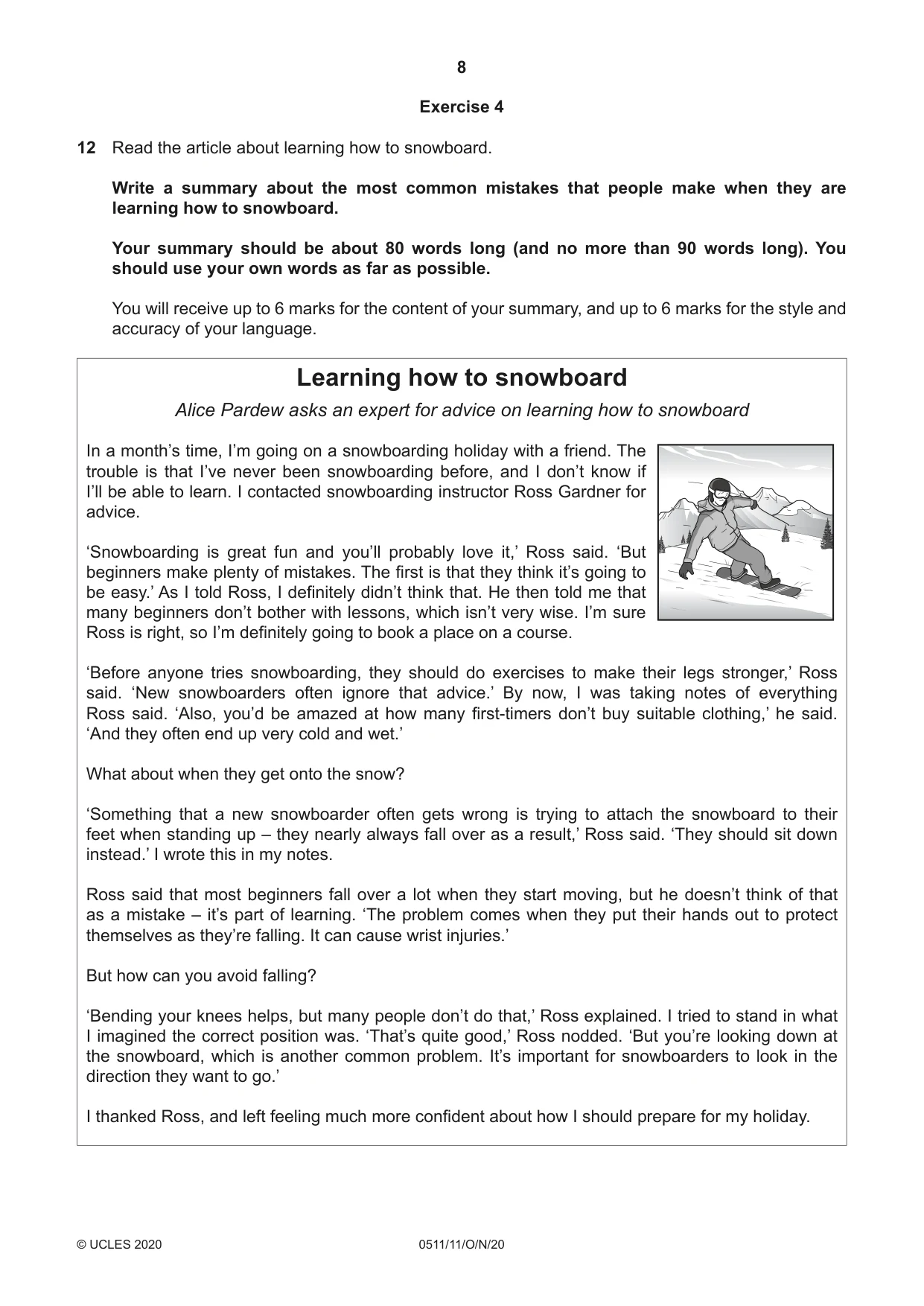 Cambridge IGCSE English - Second Language (count-in oral) 0511 2020 Oct/Nov Paper 1 · Variant 1 question paper, page 8 of 16