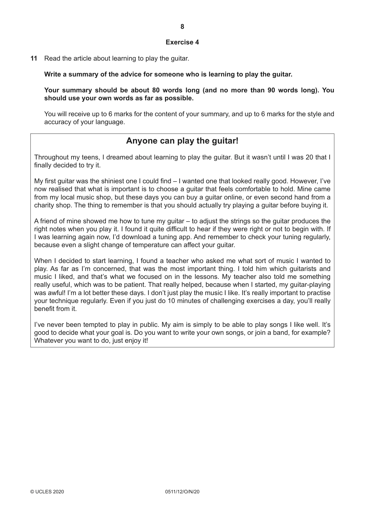 Cambridge IGCSE English - Second Language (count-in oral) 0511 2020 Oct/Nov Paper 1 · Variant 2 question paper, page 8 of 16