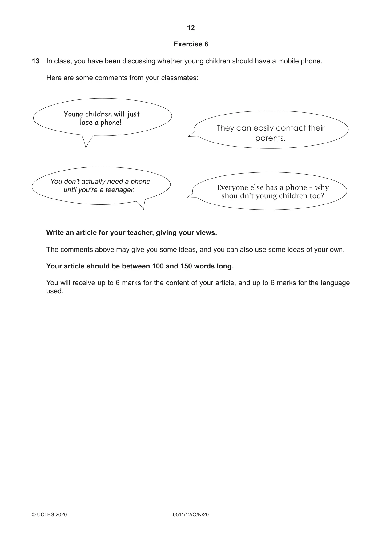Cambridge IGCSE English - Second Language (count-in oral) 0511 2020 Oct/Nov Paper 1 · Variant 2 question paper, page 12 of 16