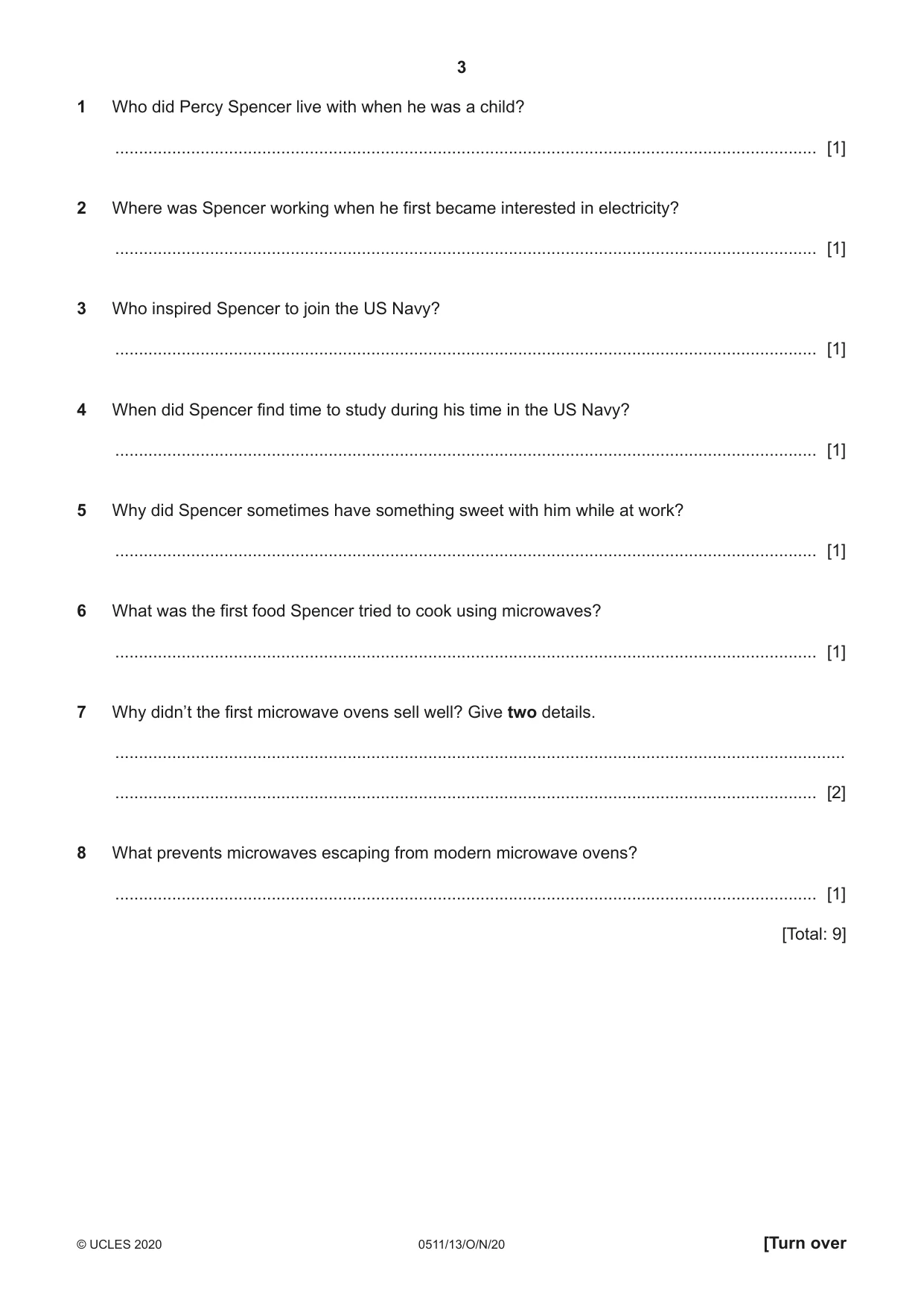 Cambridge IGCSE English - Second Language (count-in oral) 0511 2020 Oct/Nov Paper 1 · Variant 3 question paper, page 3 of 16