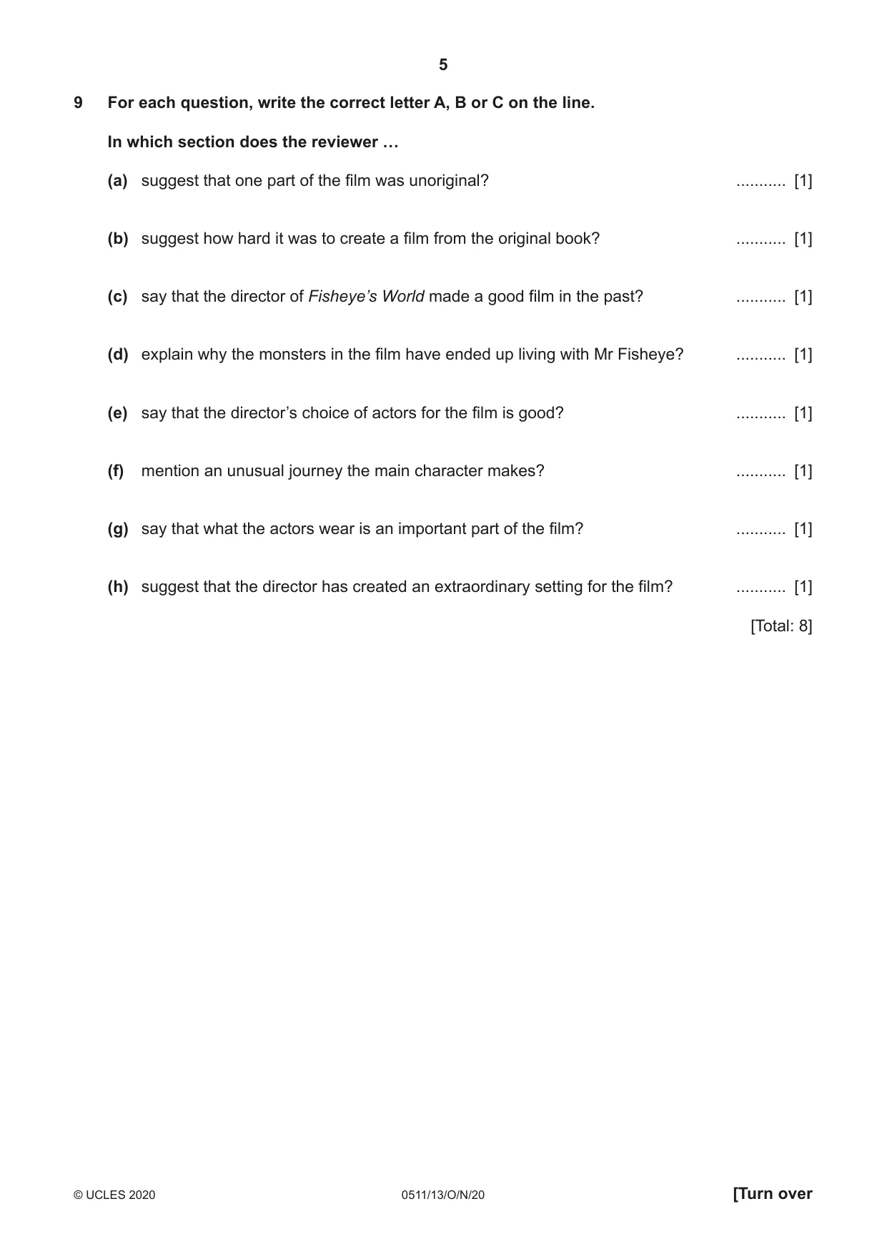 Cambridge IGCSE English - Second Language (count-in oral) 0511 2020 Oct/Nov Paper 1 · Variant 3 question paper, page 5 of 16