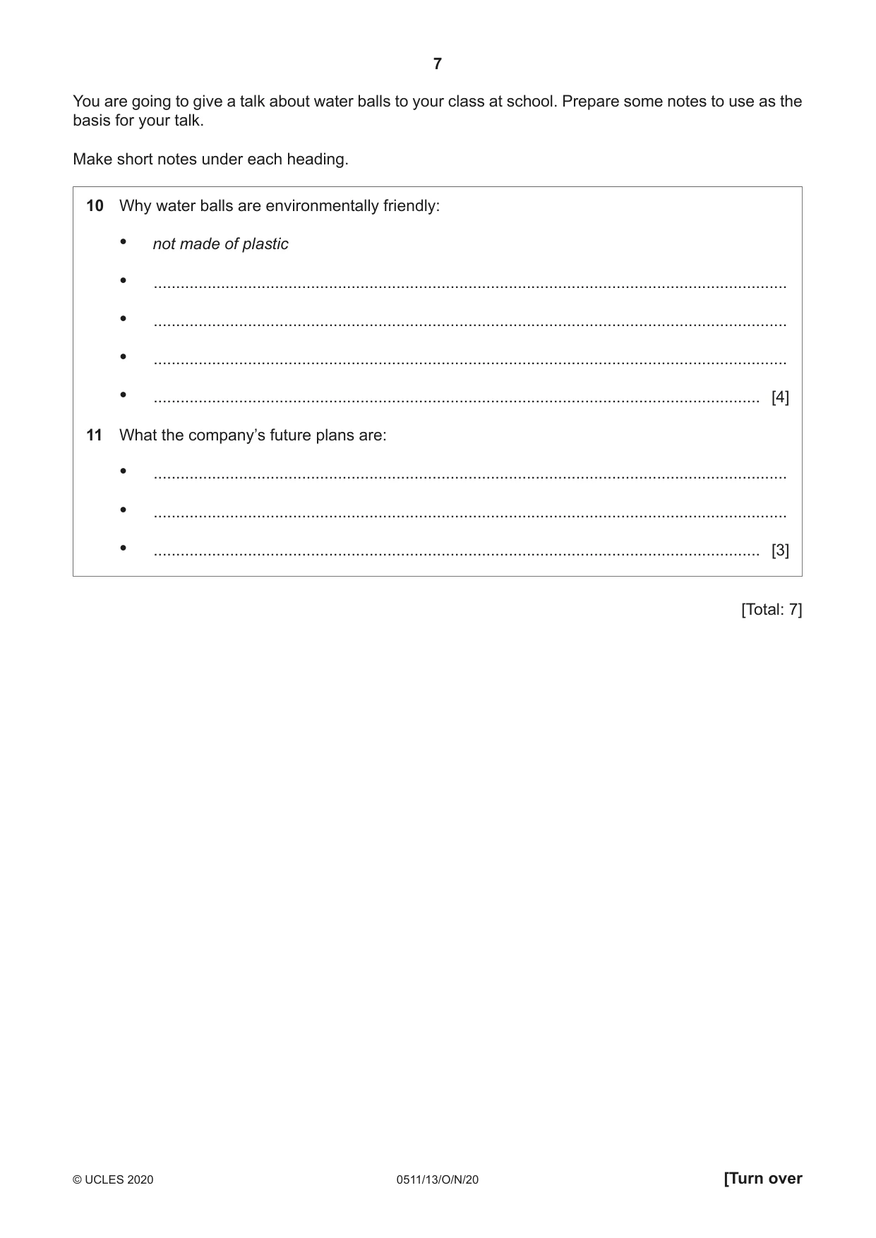 Cambridge IGCSE English - Second Language (count-in oral) 0511 2020 Oct/Nov Paper 1 · Variant 3 question paper, page 7 of 16