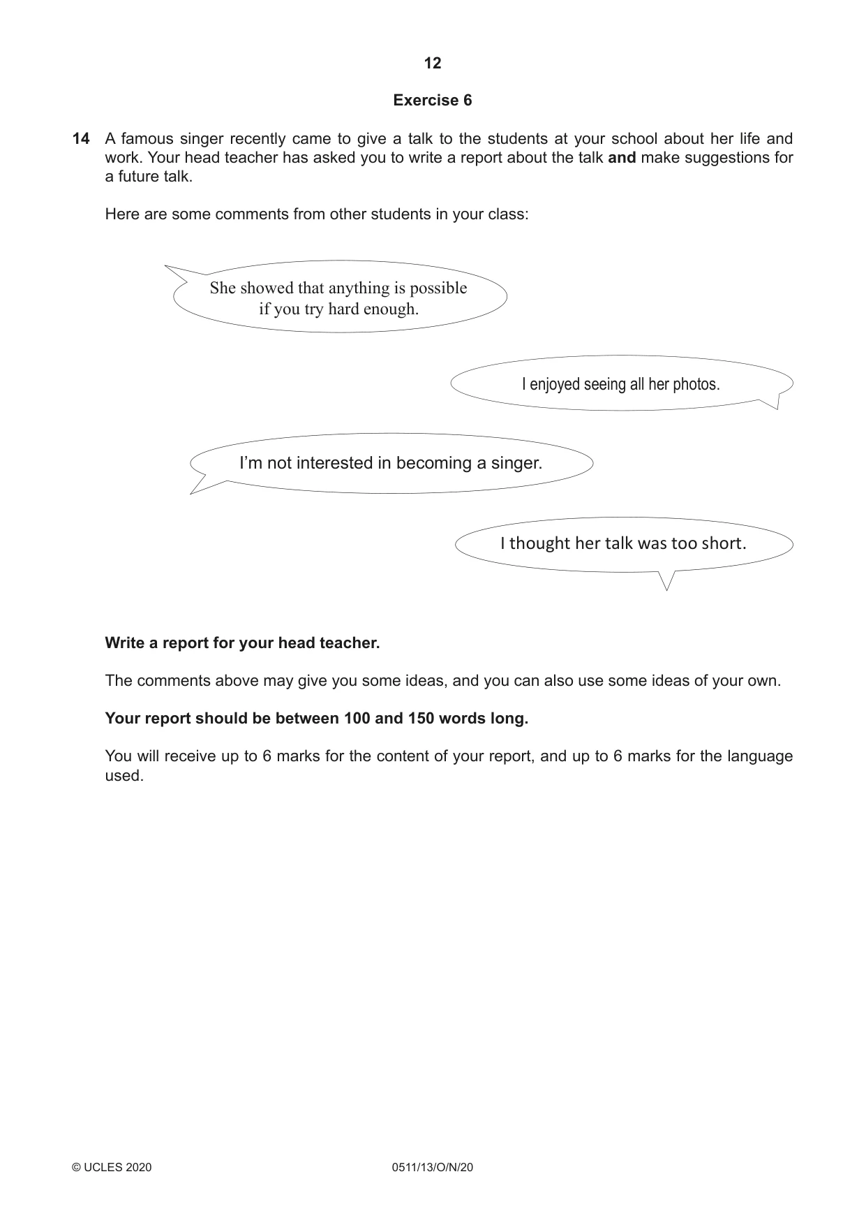 Cambridge IGCSE English - Second Language (count-in oral) 0511 2020 Oct/Nov Paper 1 · Variant 3 question paper, page 12 of 16