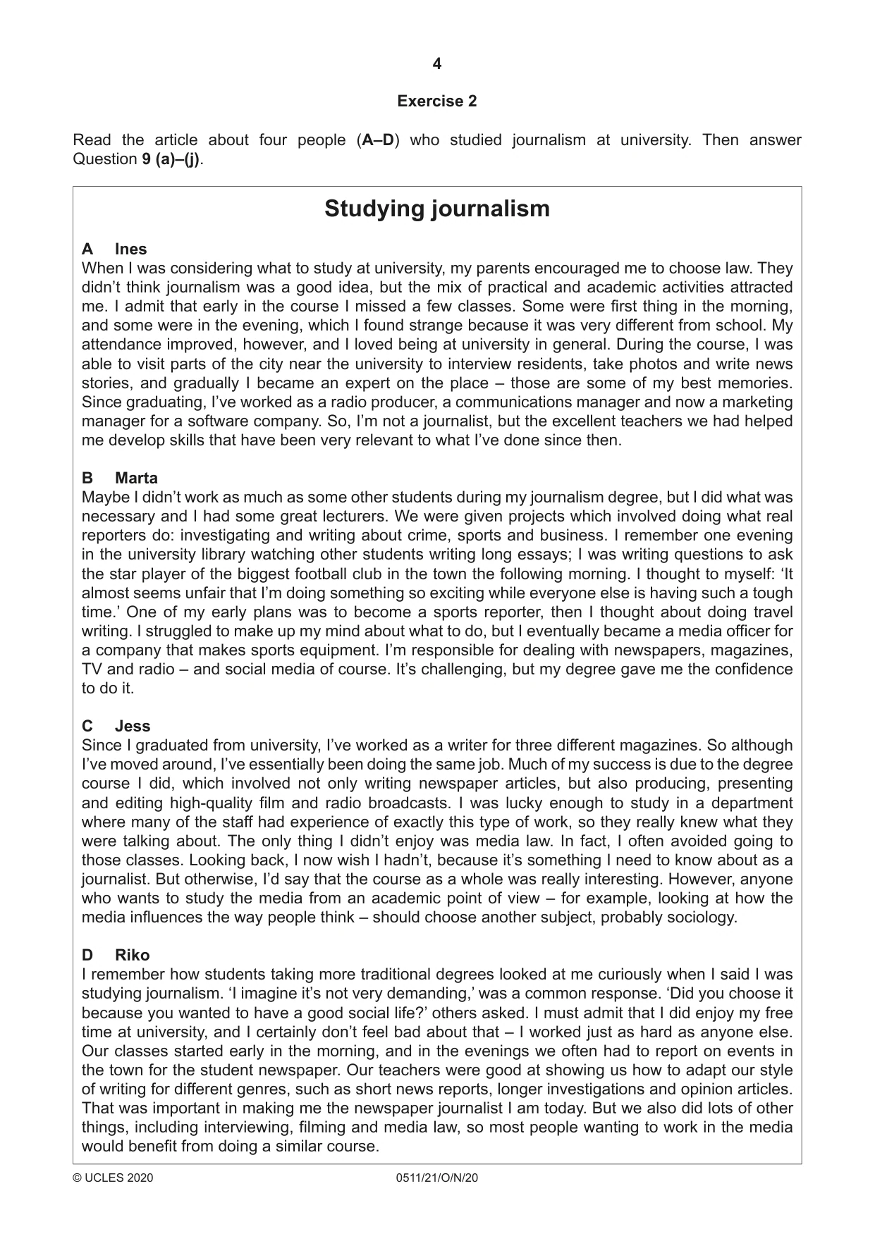 Cambridge IGCSE English - Second Language (count-in oral) 0511 2020 Oct/Nov Paper 2 · Variant 1 question paper, page 4 of 16