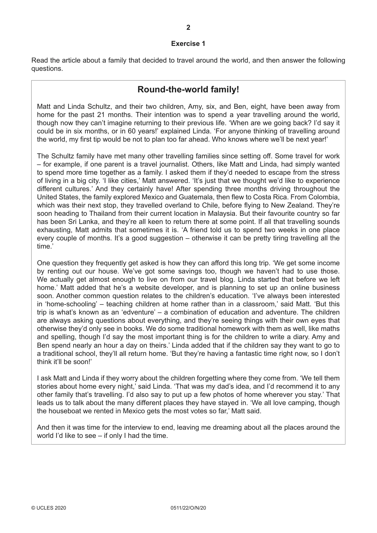 Cambridge IGCSE English - Second Language (count-in oral) 0511 2020 Oct/Nov Paper 2 · Variant 2 question paper, page 2 of 16