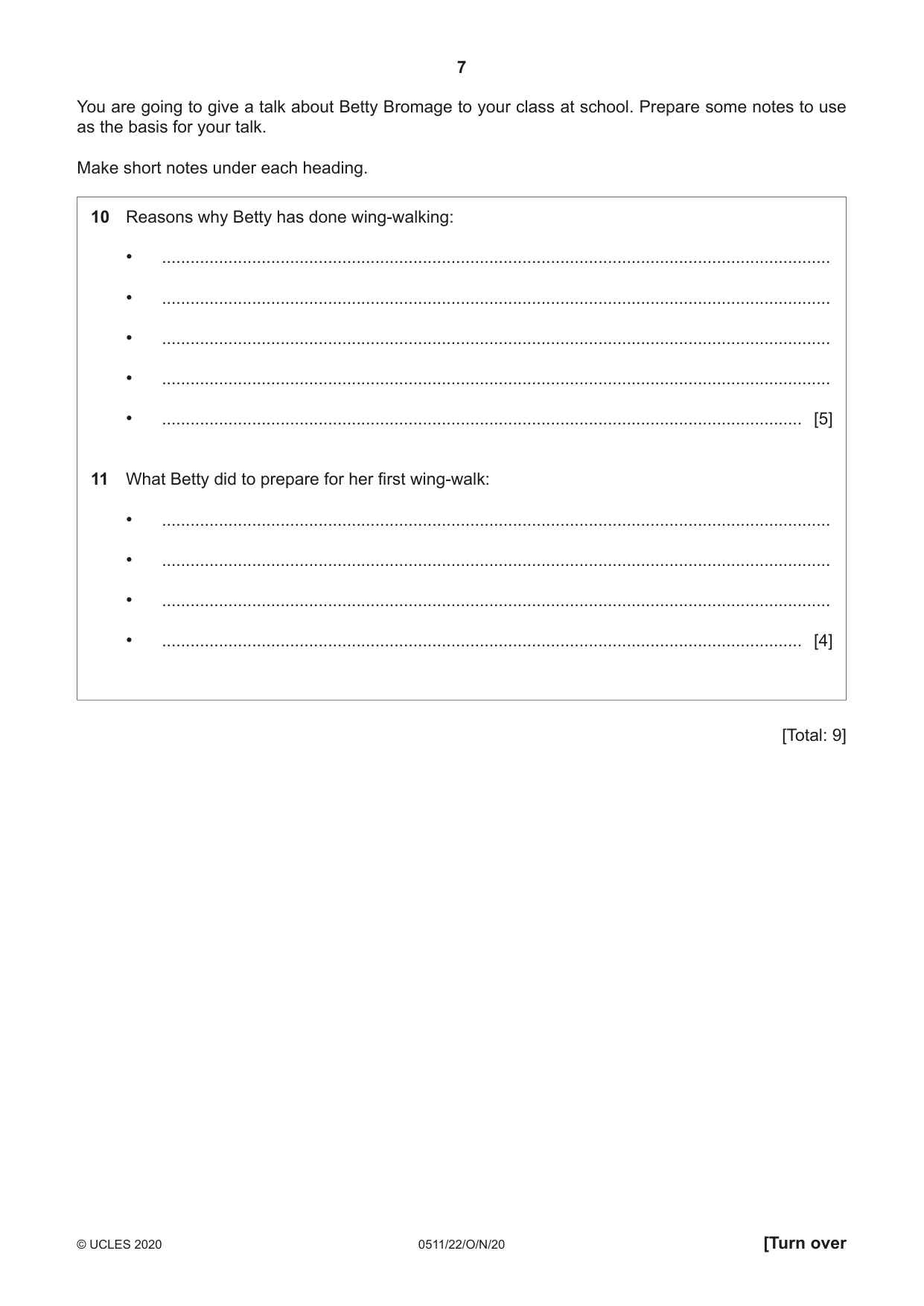 Cambridge IGCSE English - Second Language (count-in oral) 0511 2020 Oct/Nov Paper 2 · Variant 2 question paper, page 7 of 16