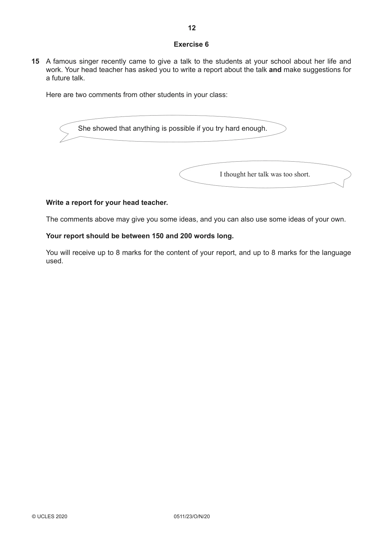 Cambridge IGCSE English - Second Language (count-in oral) 0511 2020 Oct/Nov Paper 2 · Variant 3 question paper, page 12 of 16