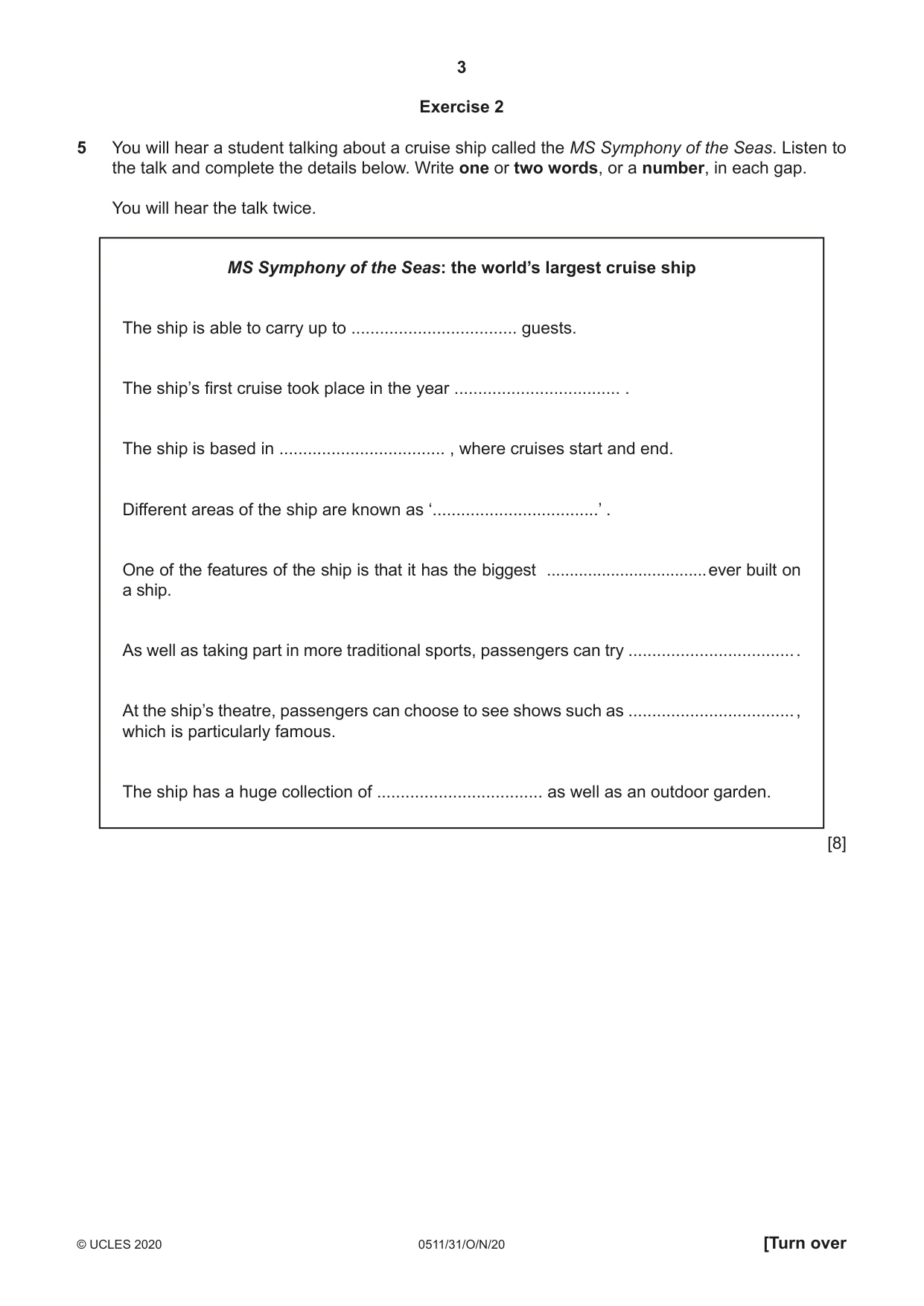 Cambridge IGCSE English - Second Language (count-in oral) 0511 2020 Oct/Nov Paper 3 · Variant 1 question paper, page 3 of 8