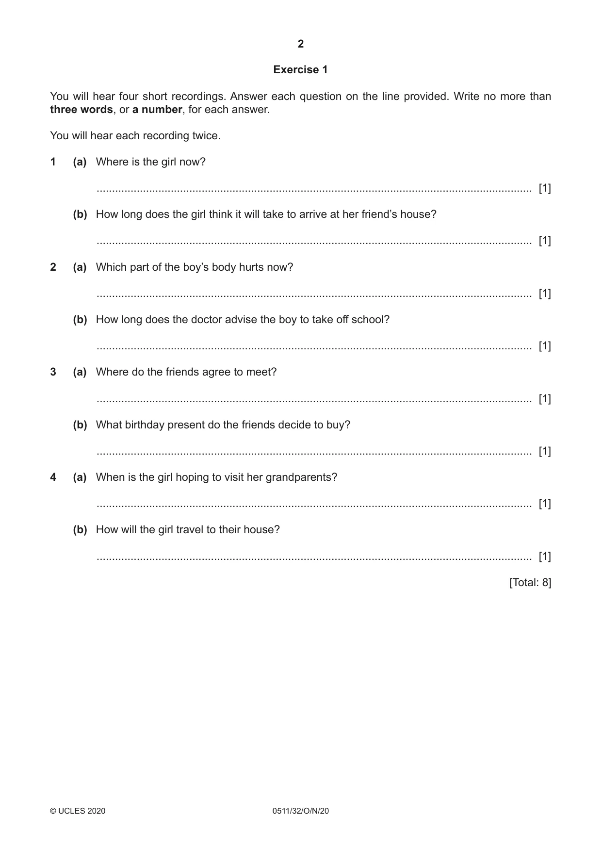 Cambridge IGCSE English - Second Language (count-in oral) 0511 2020 Oct/Nov Paper 3 · Variant 2 question paper, page 2 of 8