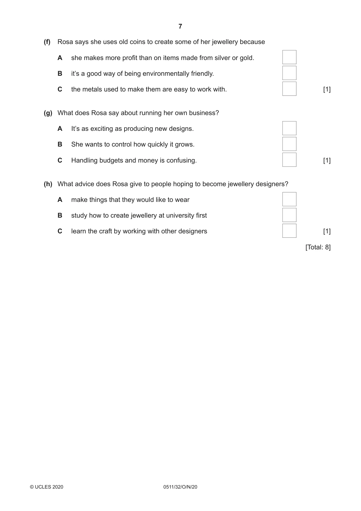 Cambridge IGCSE English - Second Language (count-in oral) 0511 2020 Oct/Nov Paper 3 · Variant 2 question paper, page 7 of 8