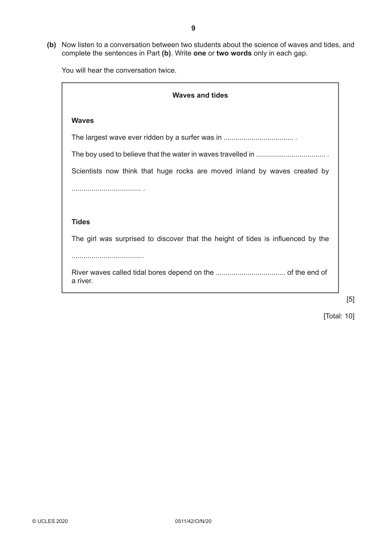 Cambridge IGCSE English - Second Language (count-in oral) 0511 2020 Oct/Nov Paper 4 · Variant 2 question paper, page 9 of 12