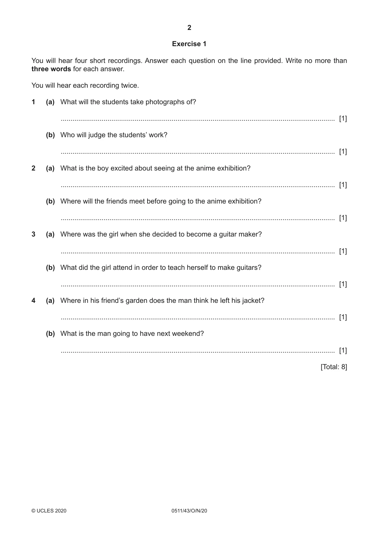 Cambridge IGCSE English - Second Language (count-in oral) 0511 2020 Oct/Nov Paper 4 · Variant 3 question paper, page 2 of 12