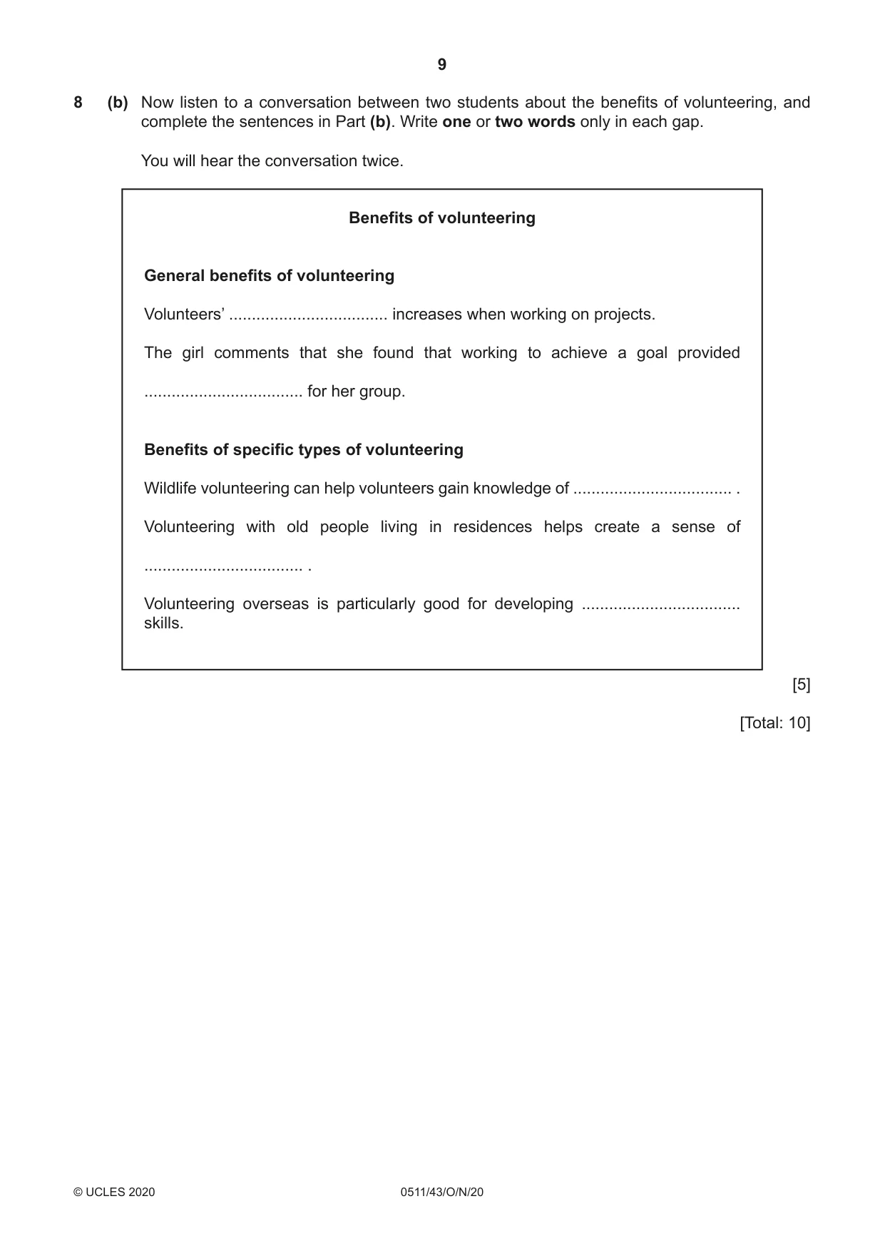 Cambridge IGCSE English - Second Language (count-in oral) 0511 2020 Oct/Nov Paper 4 · Variant 3 question paper, page 9 of 12