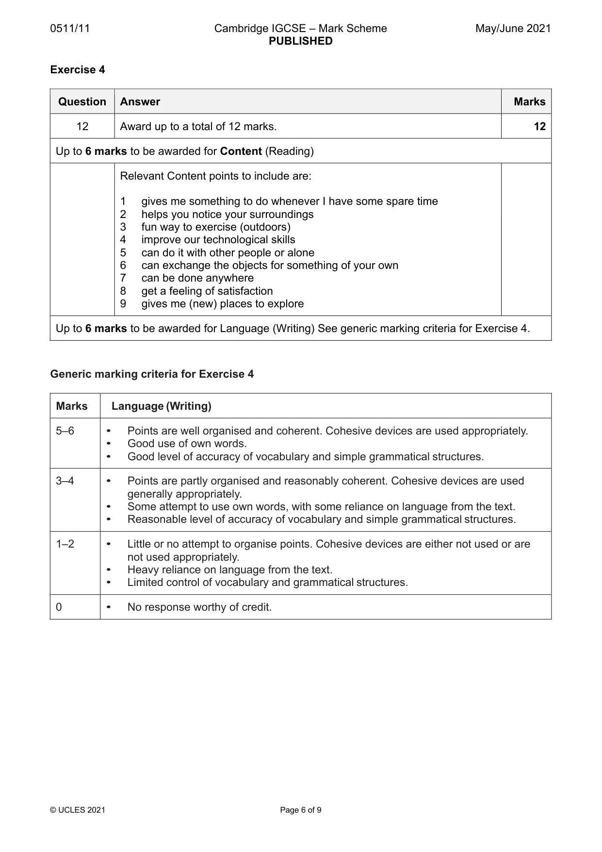Mark scheme, page 6 of 9