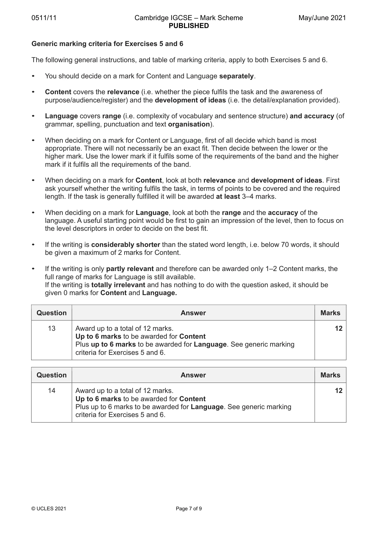 Mark scheme, page 7 of 9
