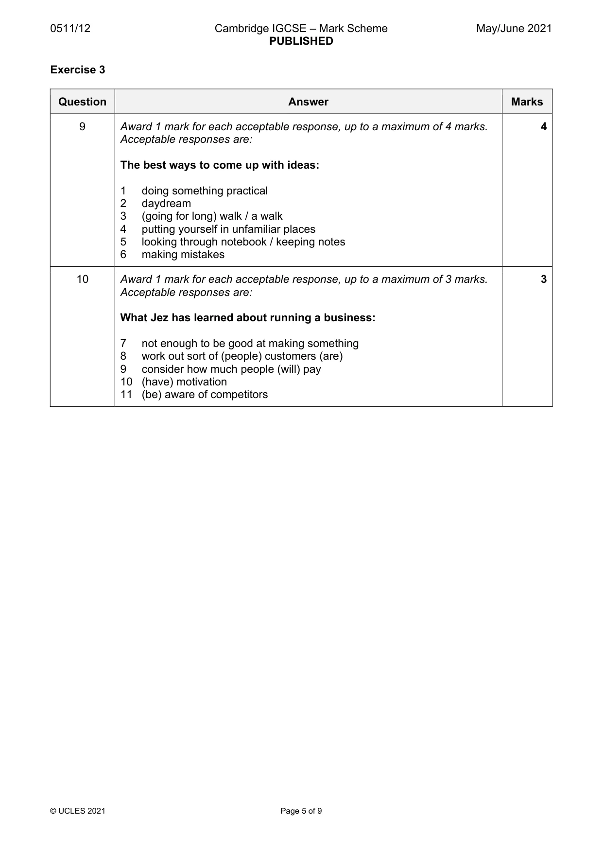 Mark scheme, page 5 of 9
