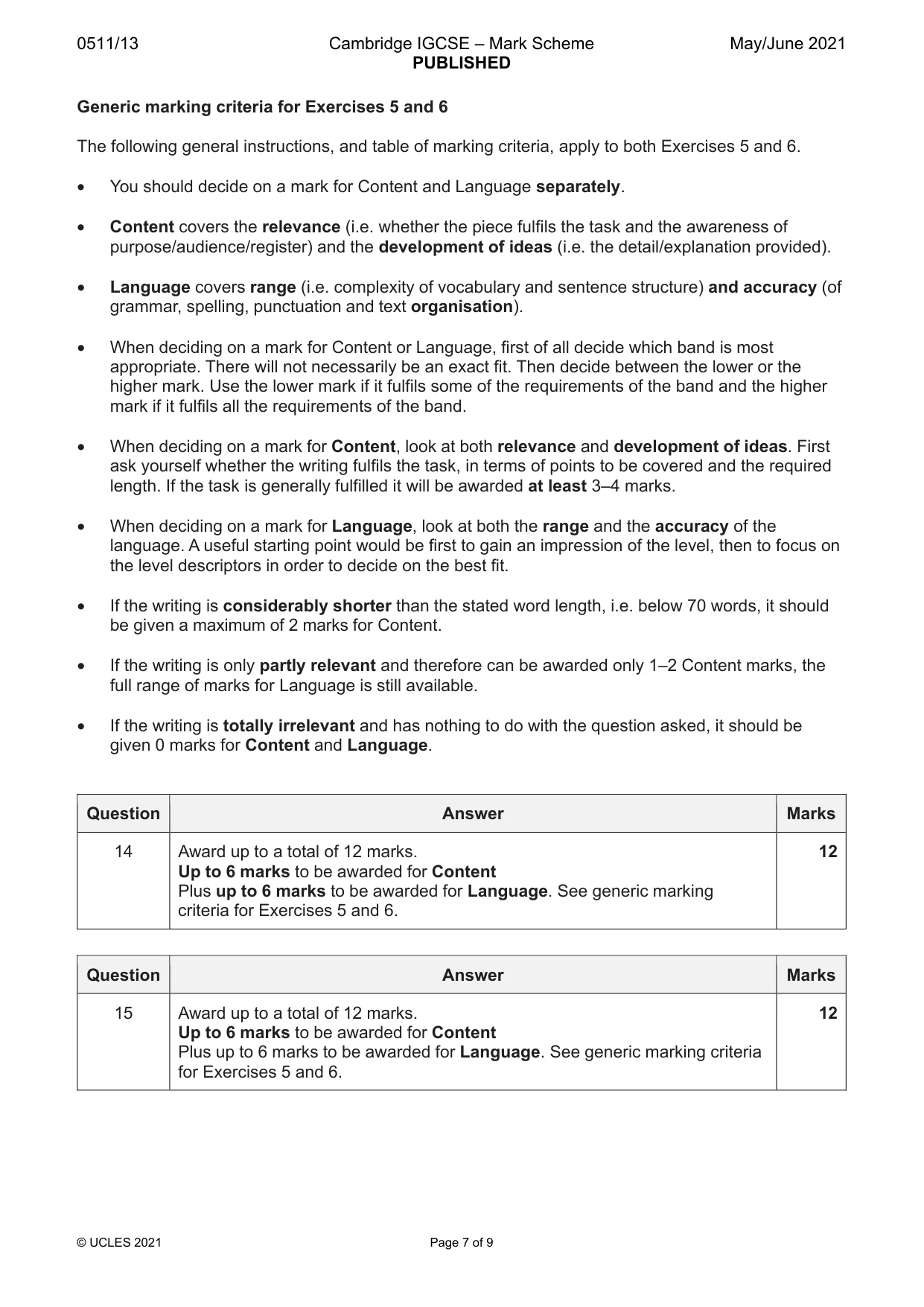 Mark scheme, page 7 of 9