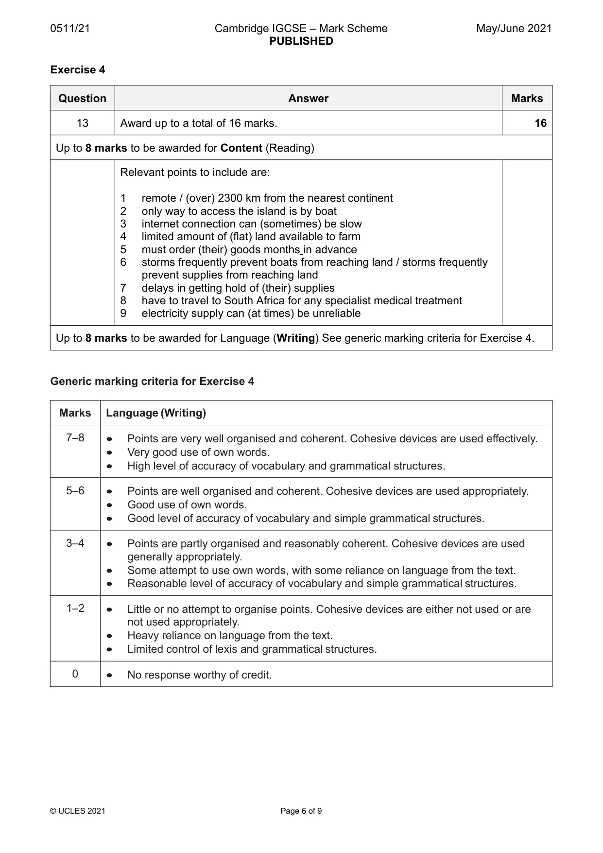 Mark scheme, page 6 of 9