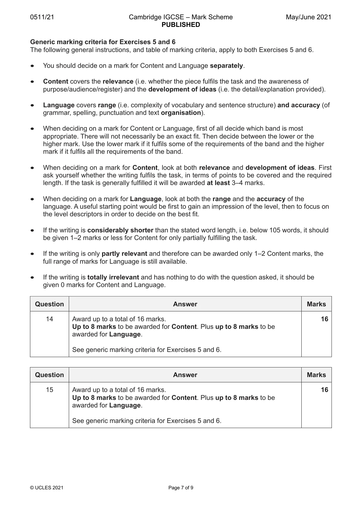 Mark scheme, page 7 of 9