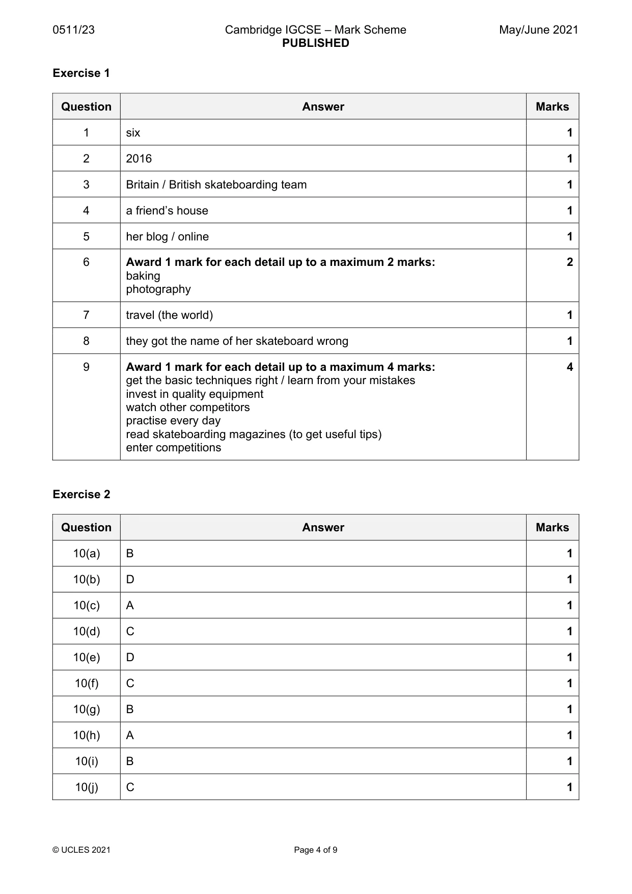 Mark scheme, page 4 of 9