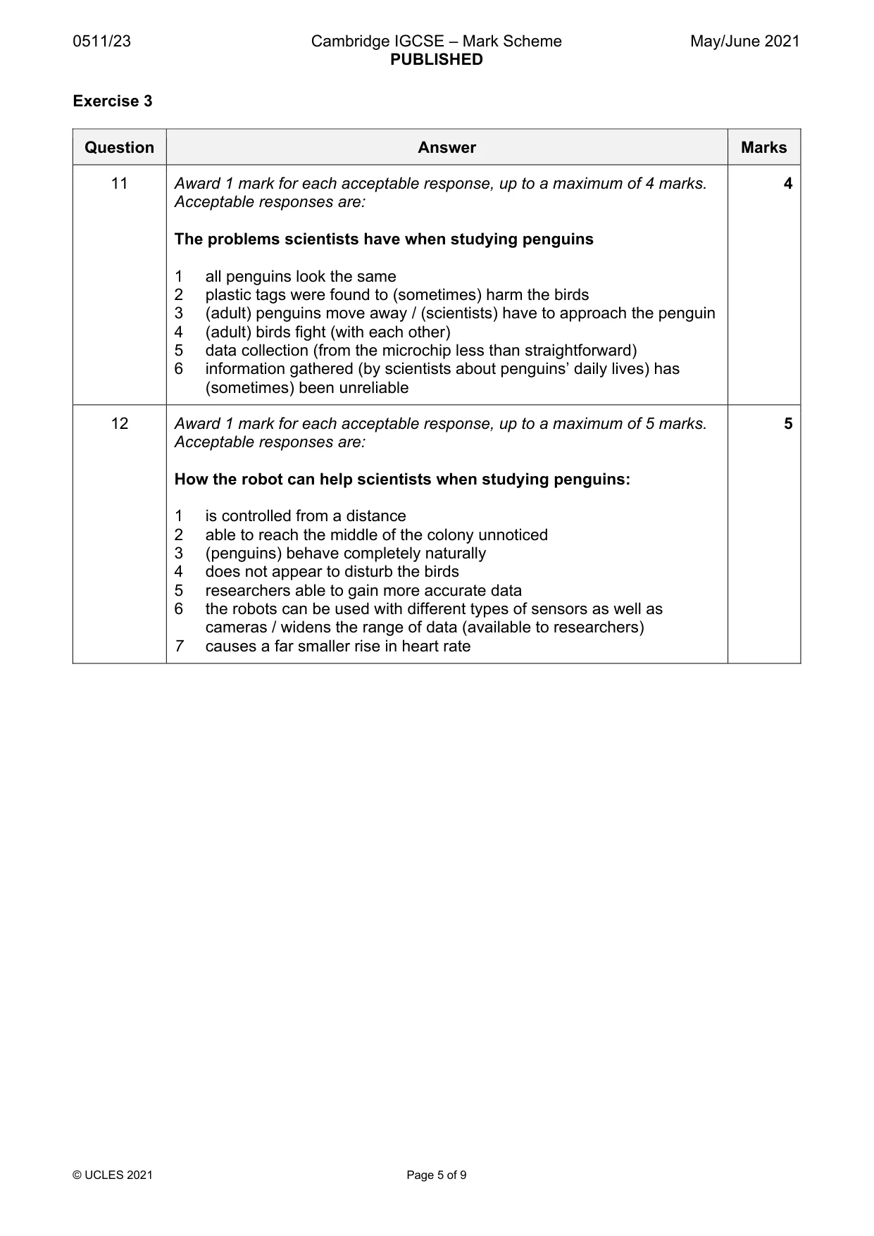 Mark scheme, page 5 of 9